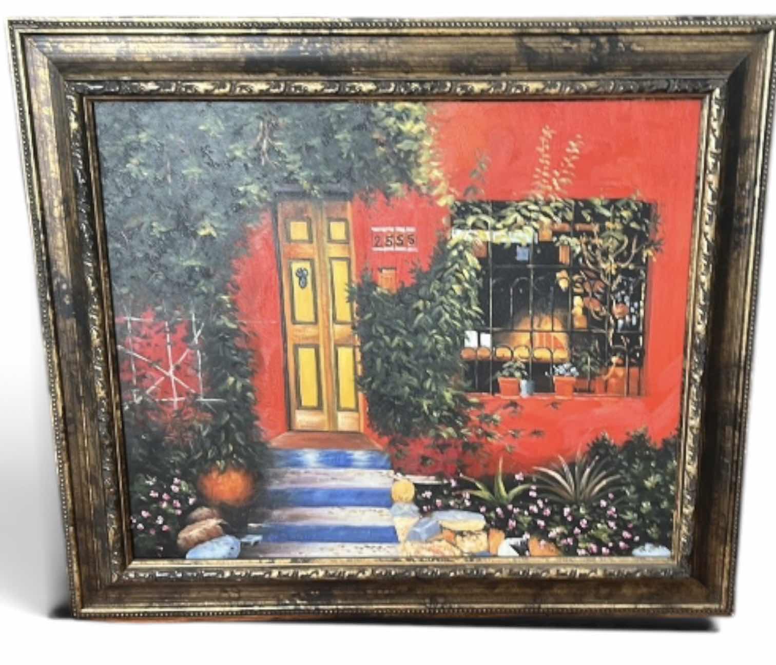Photo 1 of FRAMED PAINTING ON CANVAS, ARTWORK DEPICTING A HOUSE ENTRANCE 30”“ x H26“