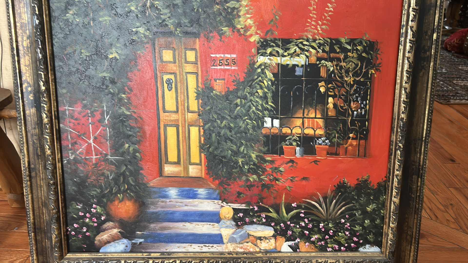 Photo 1 of FRAMED PAINTING ON CANVAS, ARTWORK DEPICTING A HOUSE ENTRANCE 30”“ x H26“