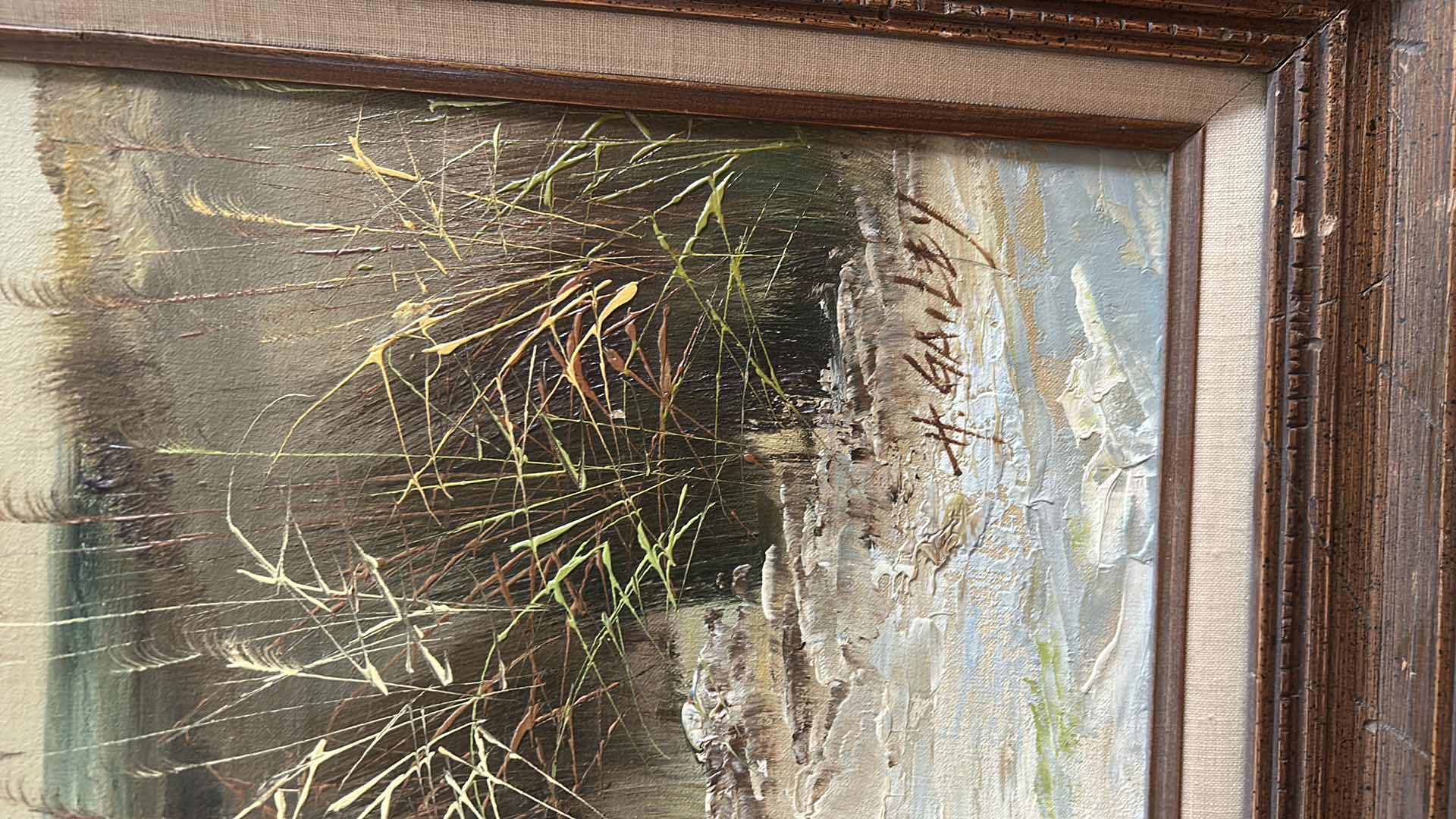 Photo 1 of FRAMED VINTAGE OIL ON CANVAS, PAINTING, ARTWORK, SIGNED BY ARTIST, HOWARD GAILEY, FEATURING A COASTAL BEACH SCENE . 30“ x H26 1/2“ $200