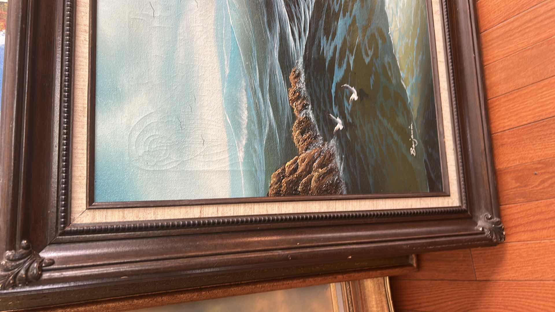 Photo 1 of VINTAGE FRAMED SEASCAPE OIL, PAINTING ON CANVAS ARTWORK, SIGNED BY ARTIST. 30 1/2“ x H26“