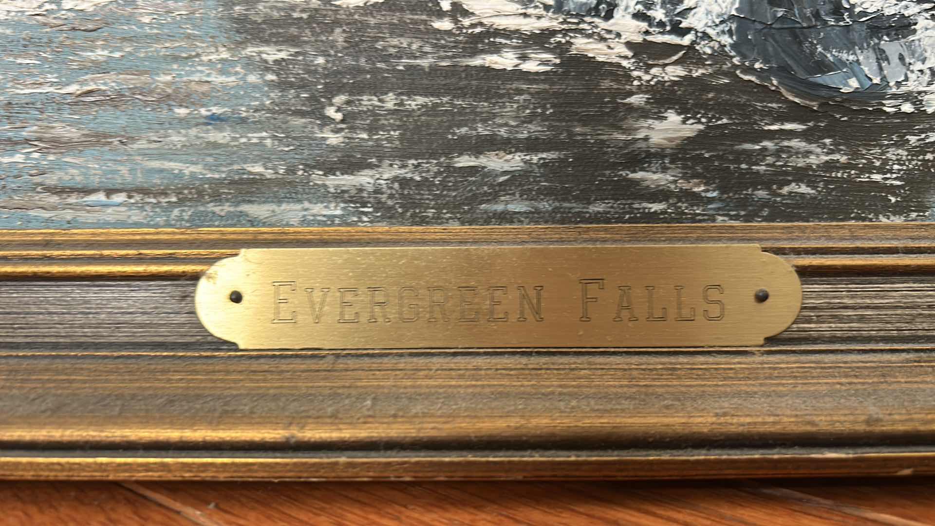 Photo 1 of FRAMED VINTAGE OIL ON CANVAS PAINTING ARTWORK, “EVERGREEN FALLS” 39“ x H21“