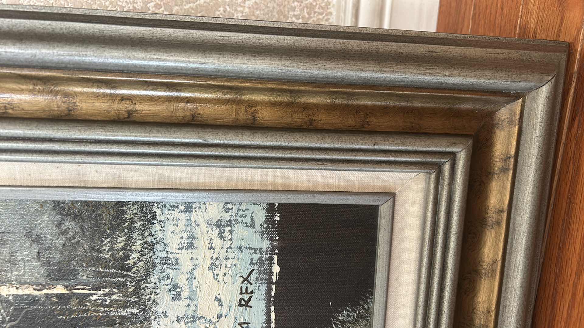 Photo 1 of VINTAGE FRAMED OIL ON CANVAS, PAINTING, ARTWORK FEATURING A SNOWY WINTER LANDSCAPE,
28” x H32” $100