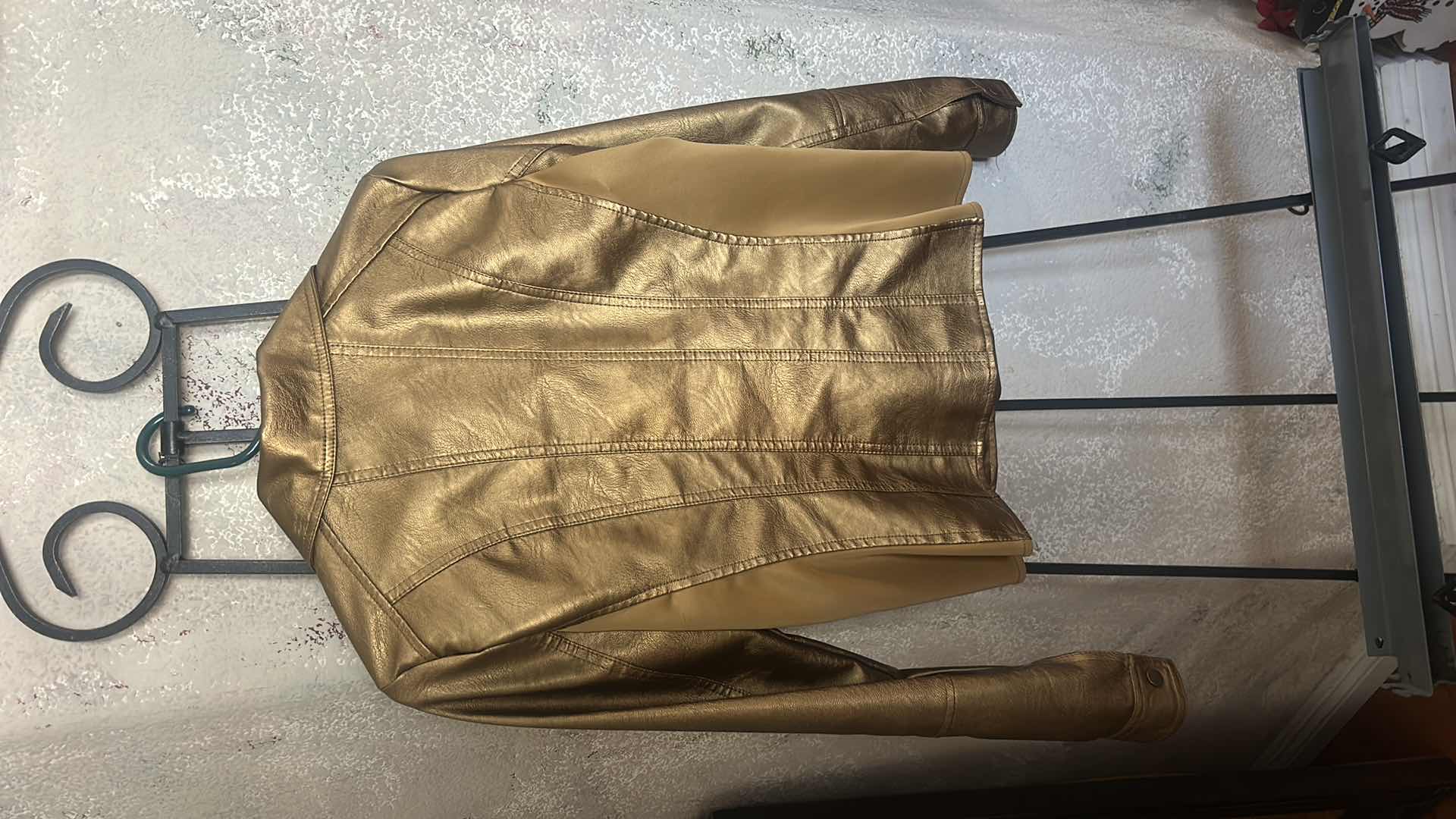 View 6 of BACCINI MOTORCYCLE STYLE JACKET FEATURING A METALLIC GOLD FINISH ESTIMATED WOMEN’S SIZE SMALL MEDIUM