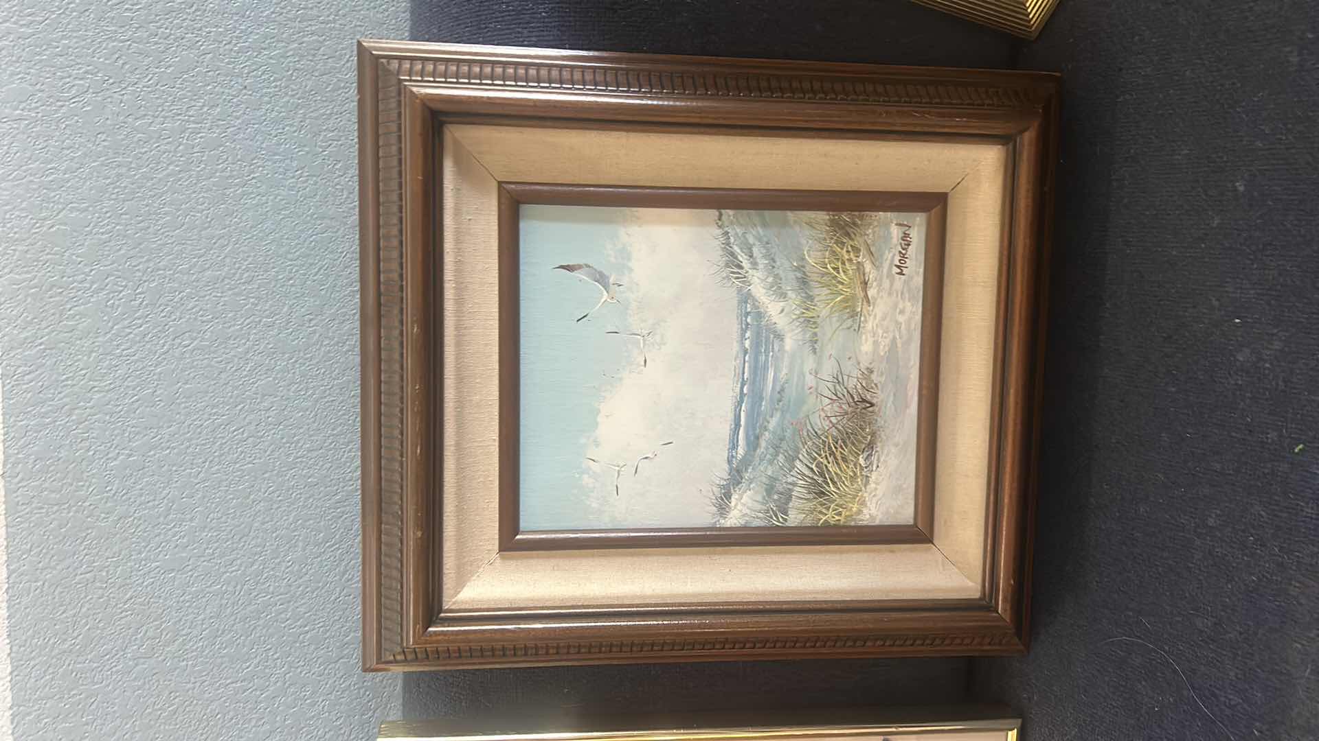 Photo 1 of FRAMED SIGNED SEASCAPE CANVAS, PAINTING ARTWORK BY MORGAN FEATURING A SANDY BEACH SCENE