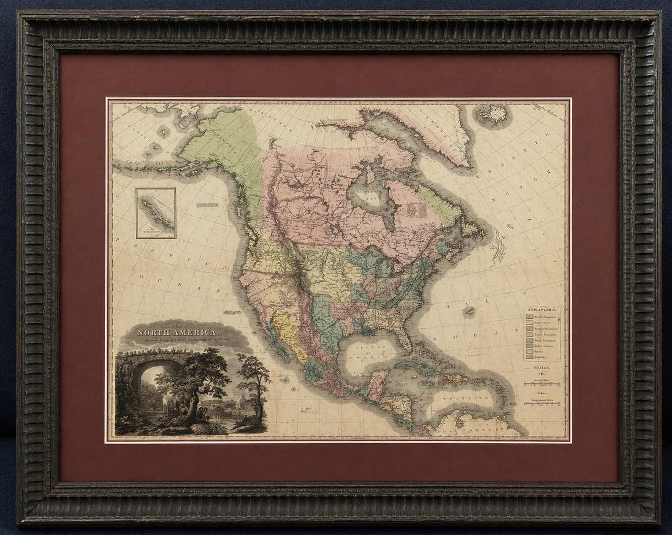 Photo 1 of DECORATIVE FRAMED MAP OF A HISTORICAL MAP, TITLED MAP OF NORTH AMERICA