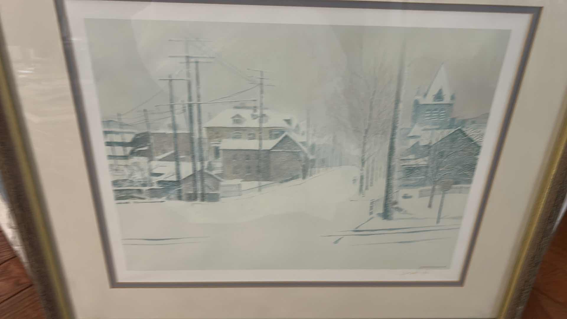 Photo 1 of FRAMED AND SIGNED OFFSET LITHOGRAPH ON PAPER ARTWORK BY FREDERICK KAIL, “WINTER NEIGHBORHOOD IN SNOW”. 19 1/2“ x H16 1/2“