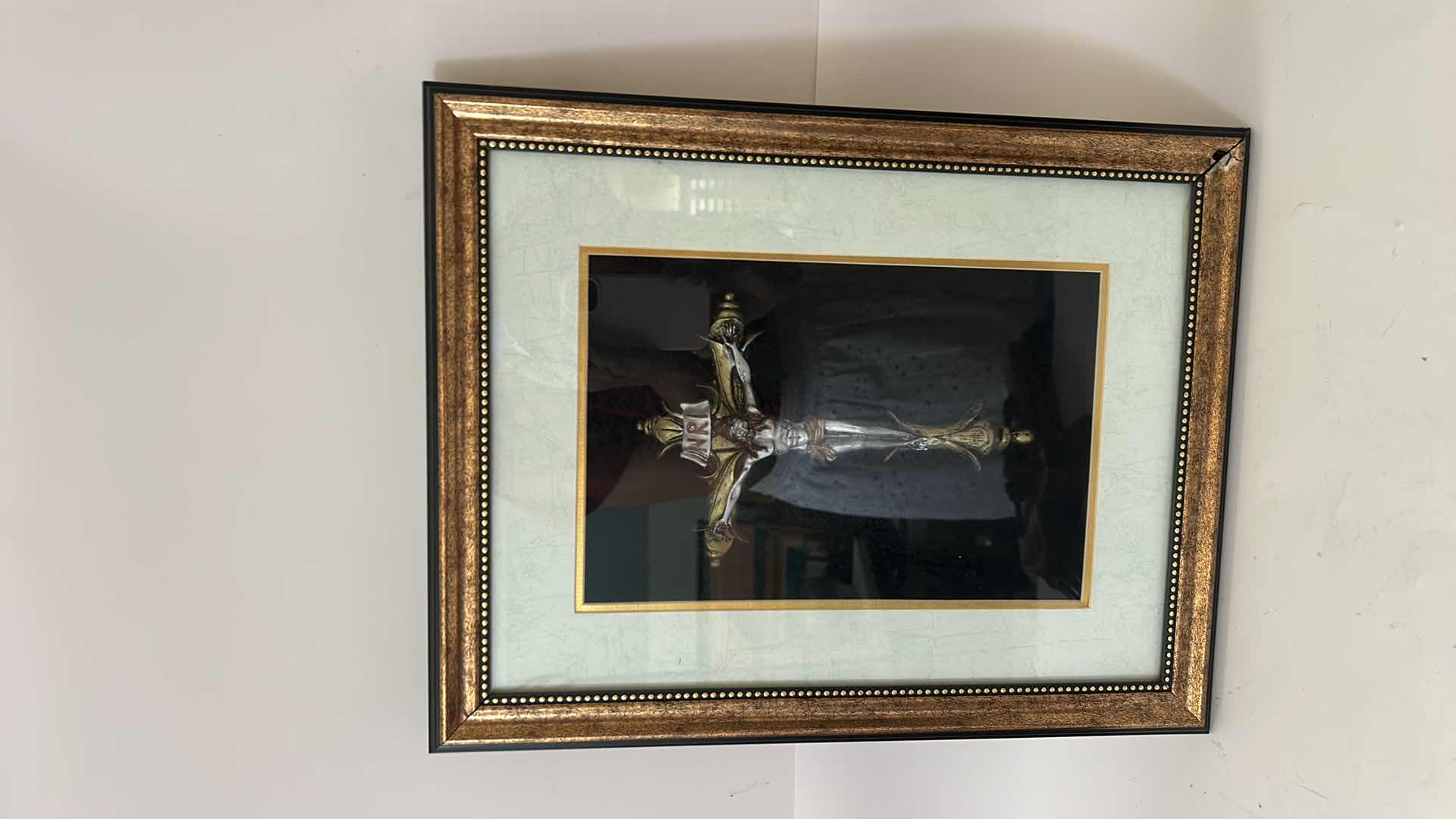 Photo 1 of TWO TRADITIONAL ROMAN CATHOLIC DEVOTIONAL OBJECTS - LAST RITES WOODEN CRUCIFIX WITH OIL AND CANDLES AND SHADOWBOX 13” x H16 1/2”