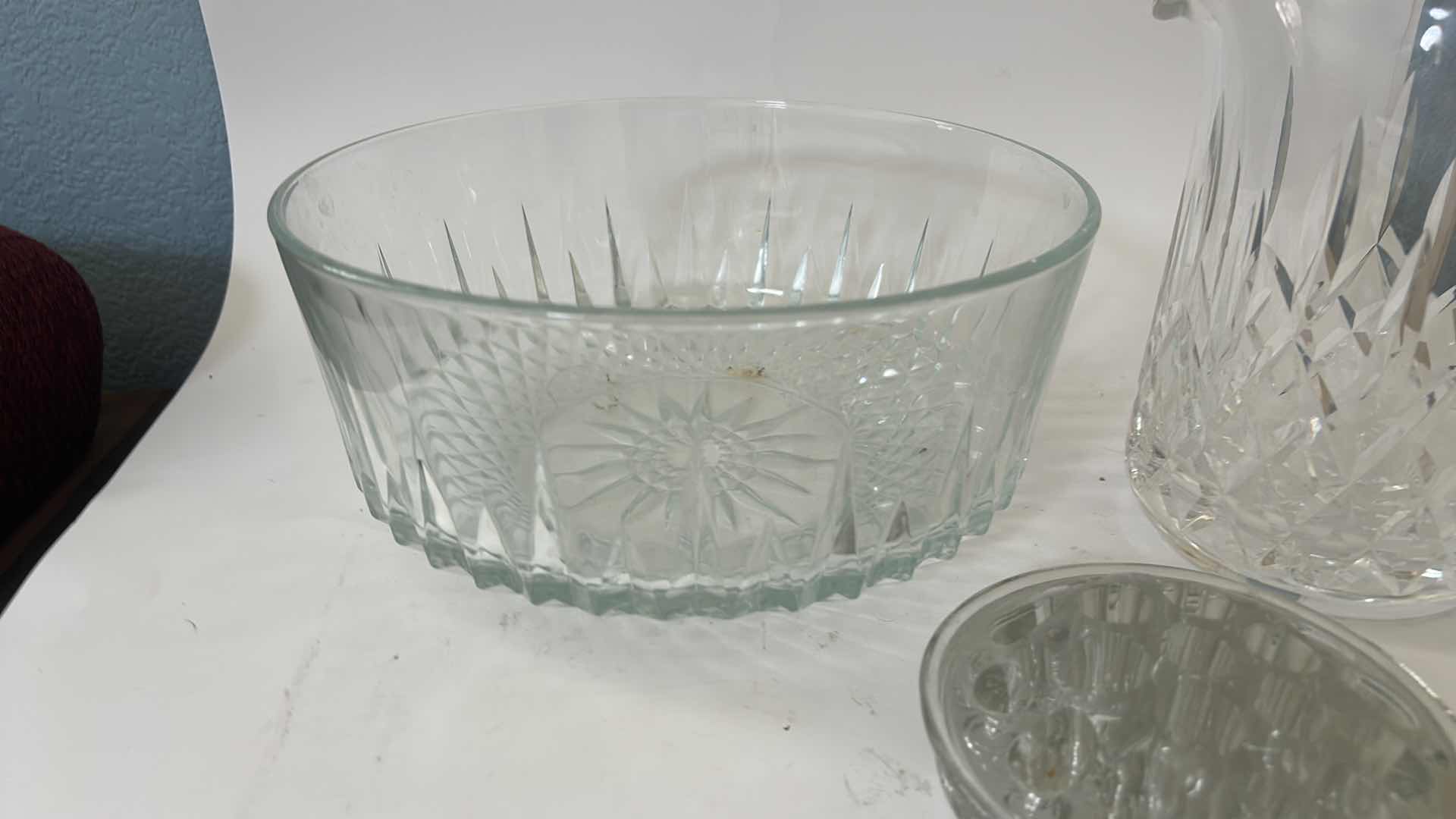 Photo 1 of 3 CRYSTAL AND GLASS PIECES – BOWL, VASE, AND FLOWER HOLDER