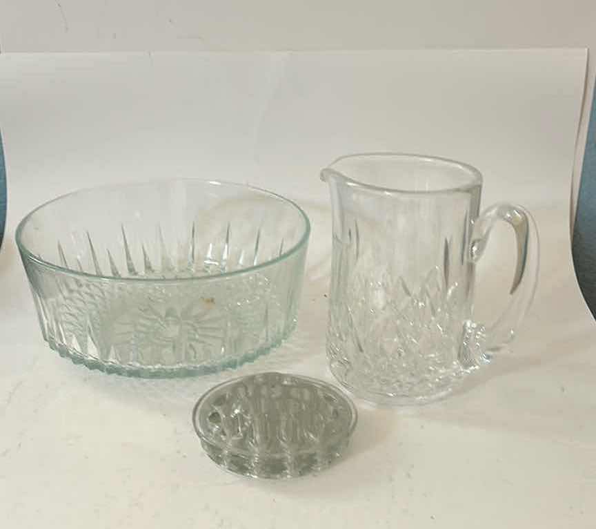 Photo 1 of 3 CRYSTAL AND GLASS PIECES – BOWL, VASE, AND FLOWER HOLDER