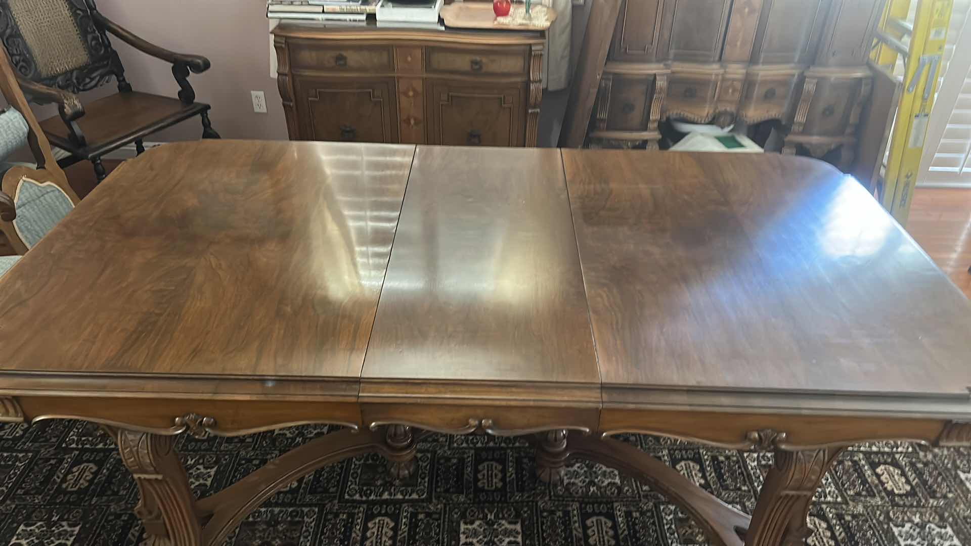 Photo 1 of ANTIQUE ROCKFORD FURNITURE INDUSTRY, WALNUT DINING TABLE FROM THE EARLY 1900S. 87 1/2“ x 46“ x H 30 1/2“ PLUS 18”LEAF $2400