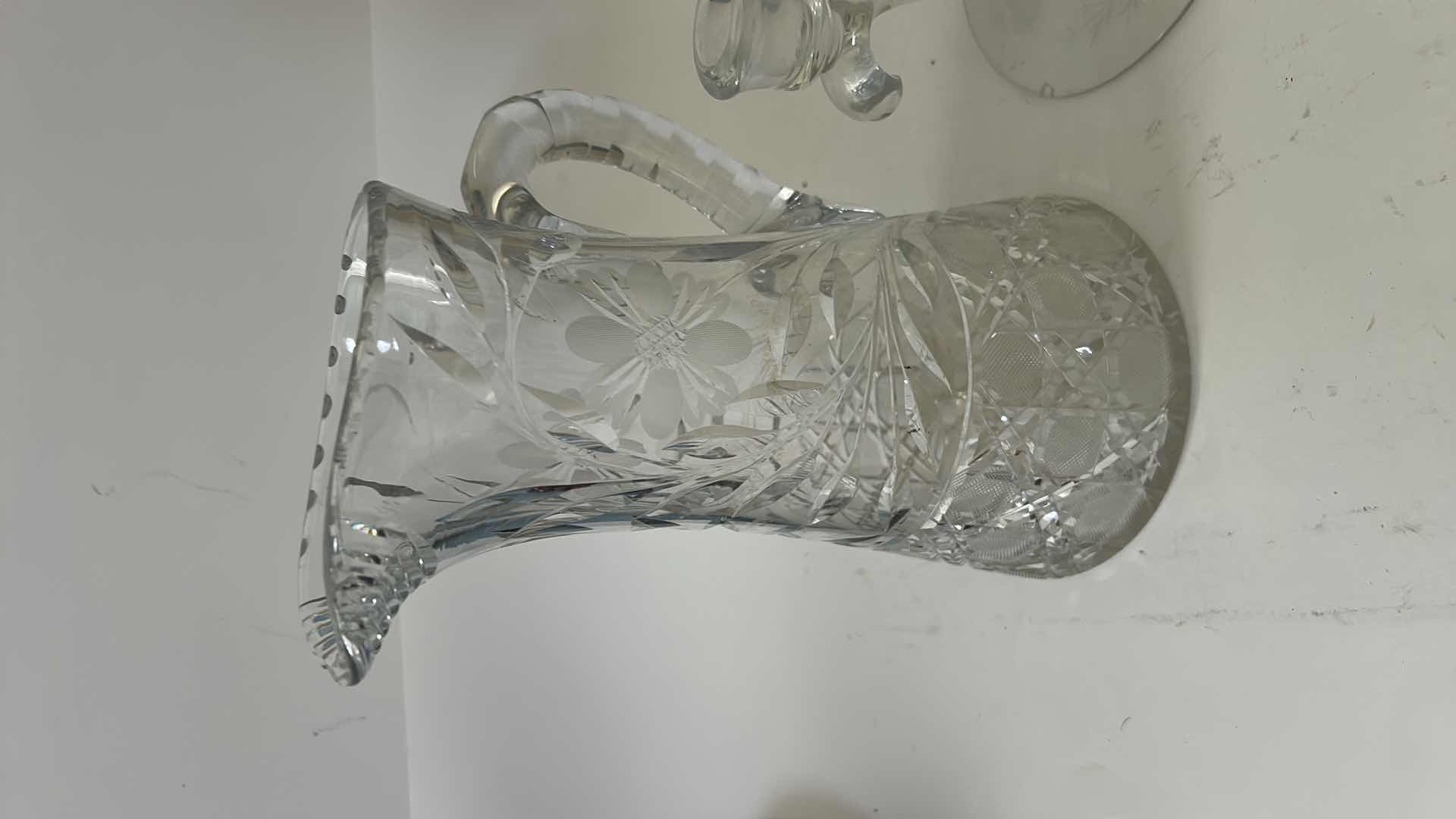 Photo 1 of ANTIQUE AMERICAN BRILLIANT CUT CRYSTAL PITCHER AND FASTORIA CENTURY PATTERN CANDELABRA $150