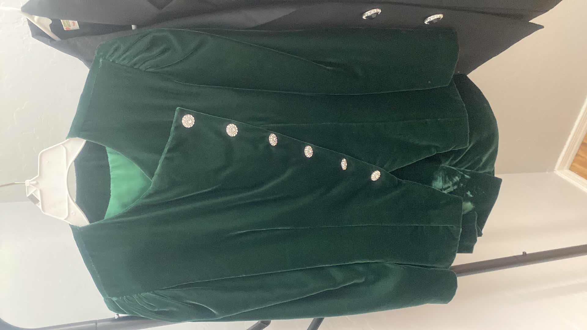 Photo 1 of 6-WOMEN’S CLOTHING GREEN VELVET SUIT, 3 JACKETS & SKIRT ESTIMATED SIZE 6 AND EIGHT