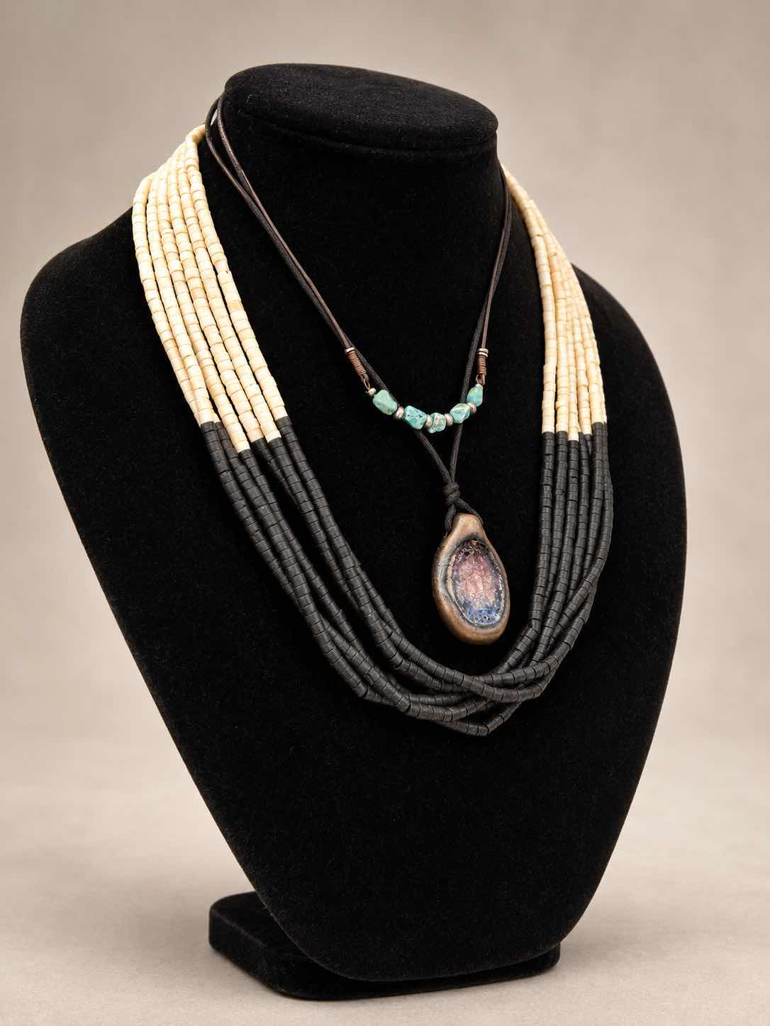 Photo 1 of THREE TRIBAL INSPIRED NECKLACES. MADE FROM NATURAL MATERIALS, INCLUDING HORN, STONE, WOOD TURQUOISE