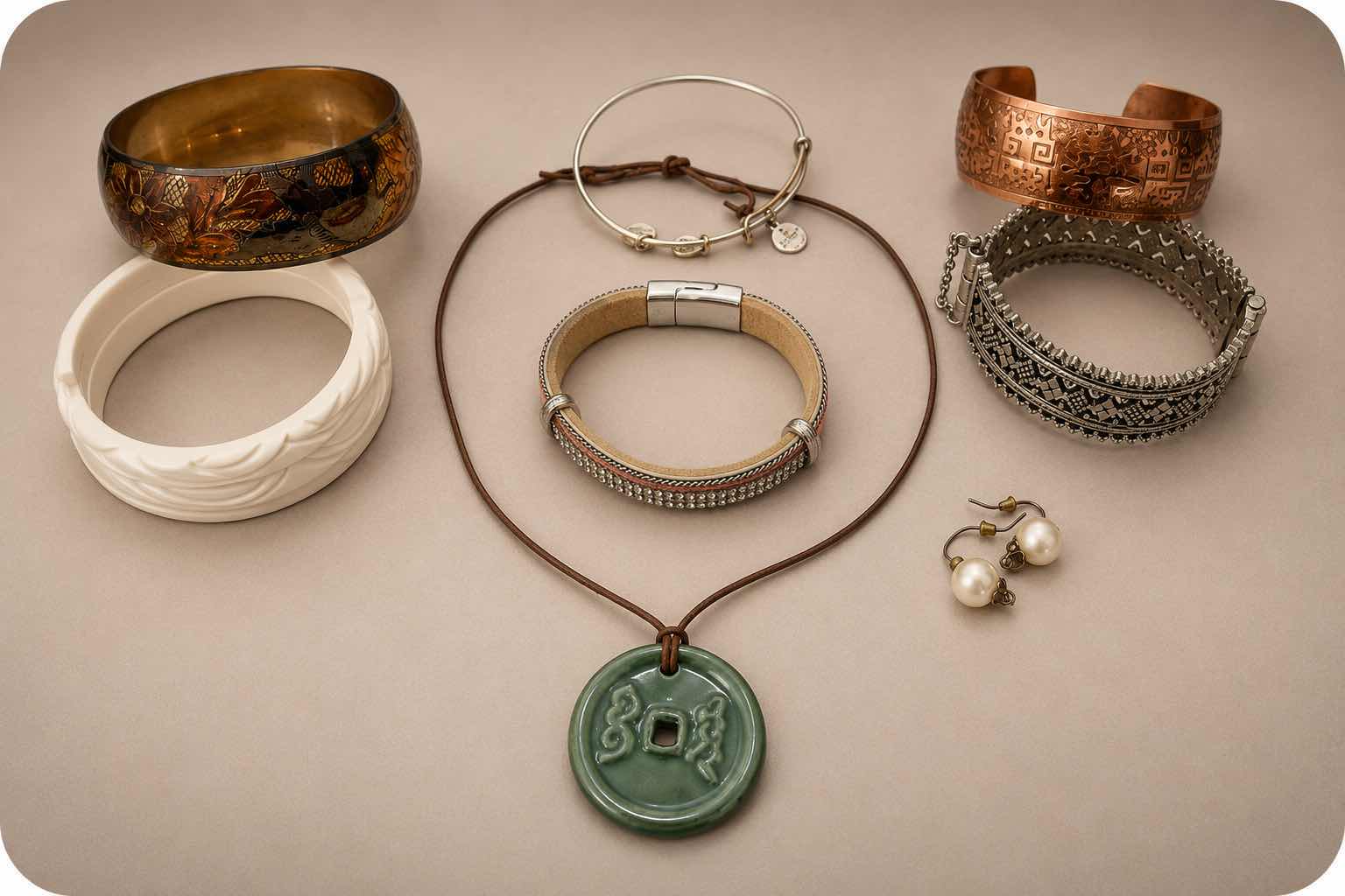 Photo 1 of BRACELETS, EARRINGS, AND NECKLACE