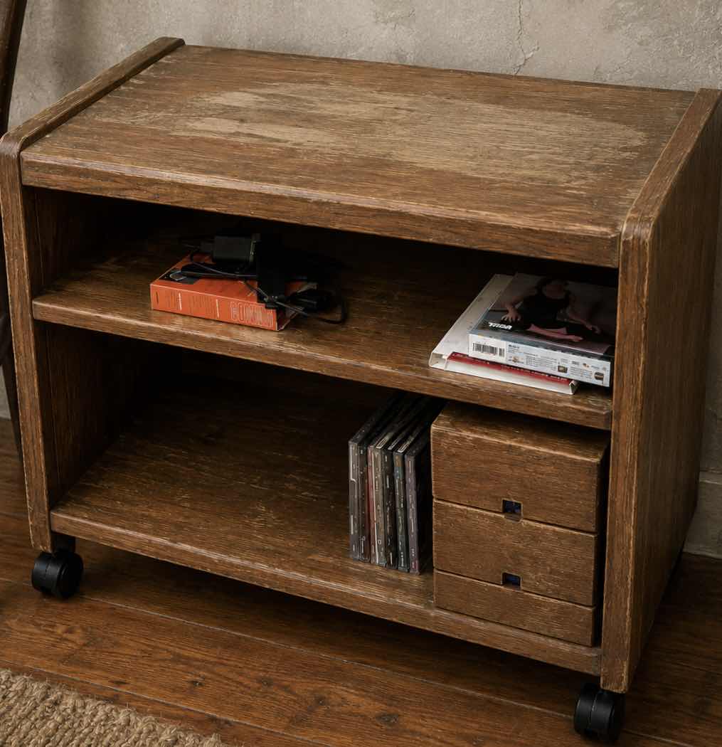 Photo 1 of WOOD TV STAND ON WHEELS WITH CDS