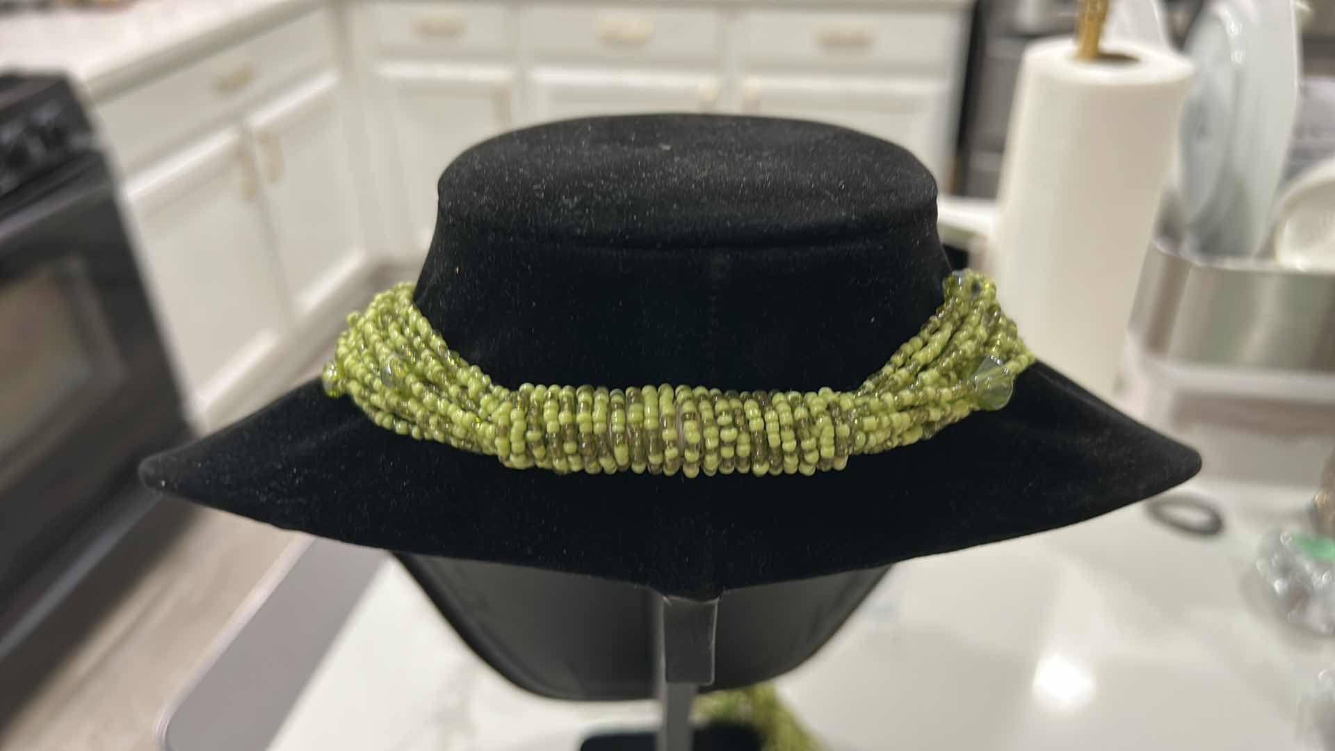Photo 1 of VINTAGE MULTI STRAND, CHARTREUSE, GREEN SEED BEAD LARIAT, NECKLACE,