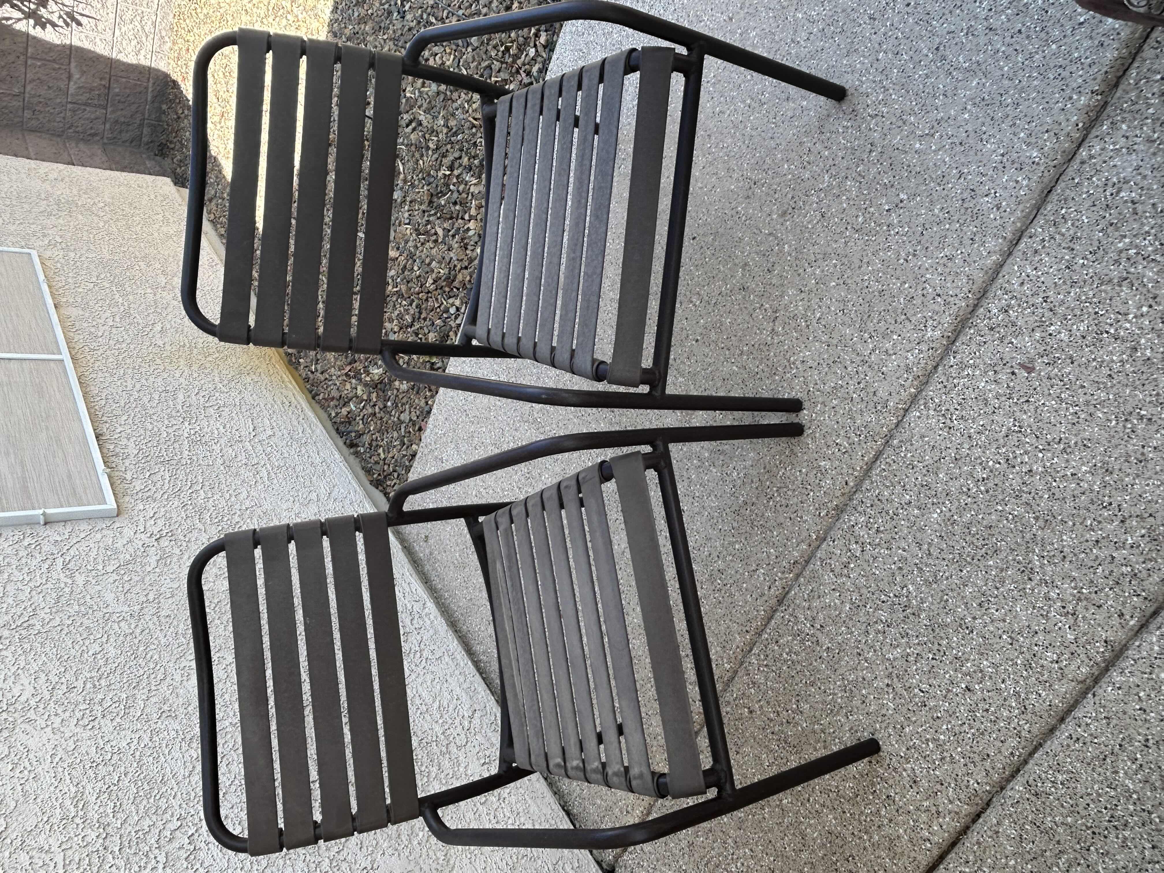Photo 1 of 2 TROPITONE SLATTED STEEL DESIGN AND STACKABLE FRAME BROWN PATIO CHAIRS