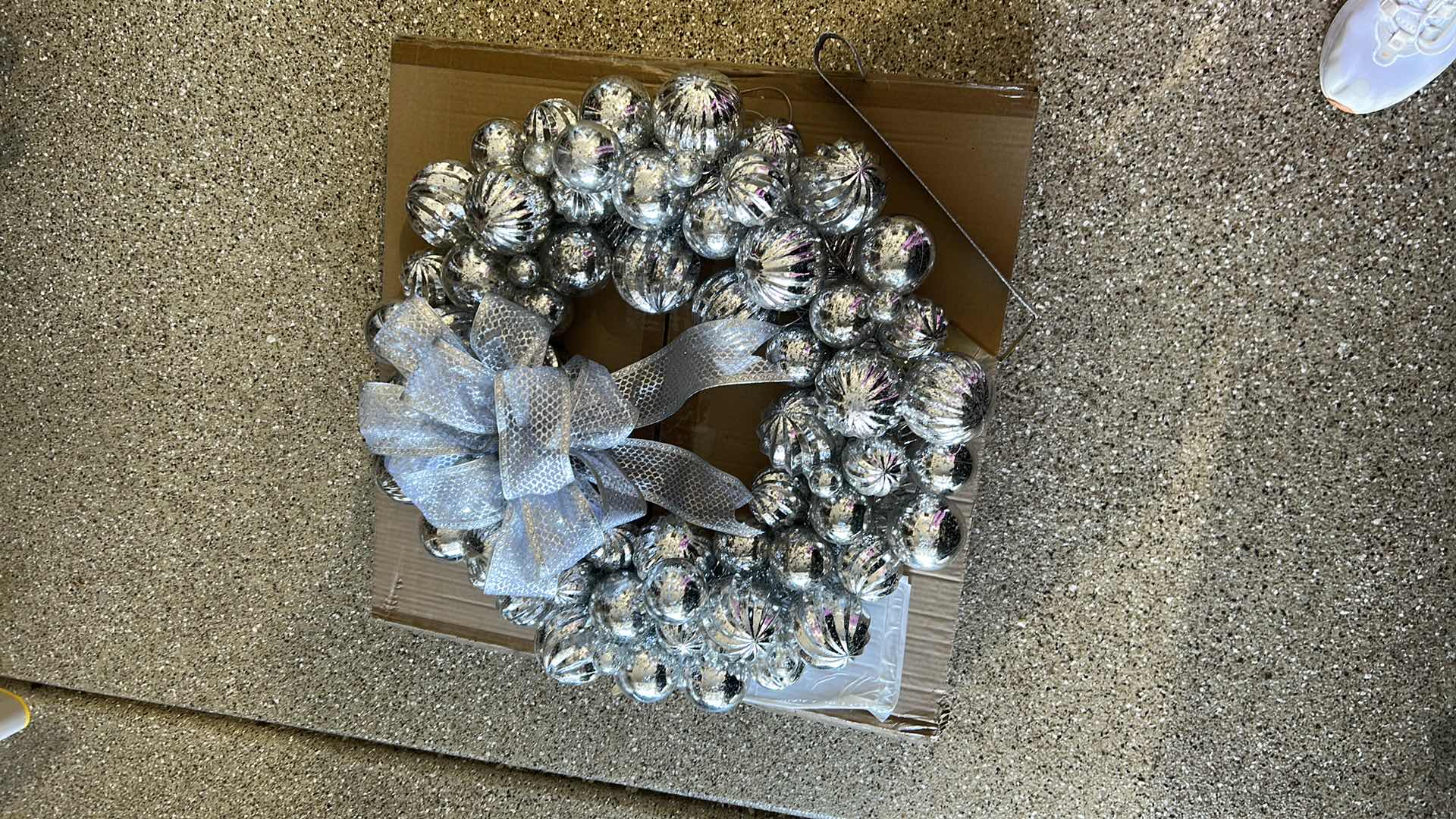 Photo 1 of 26" BALLARD DESIGN PRE LIT SILVER ORNAMENT WREATH