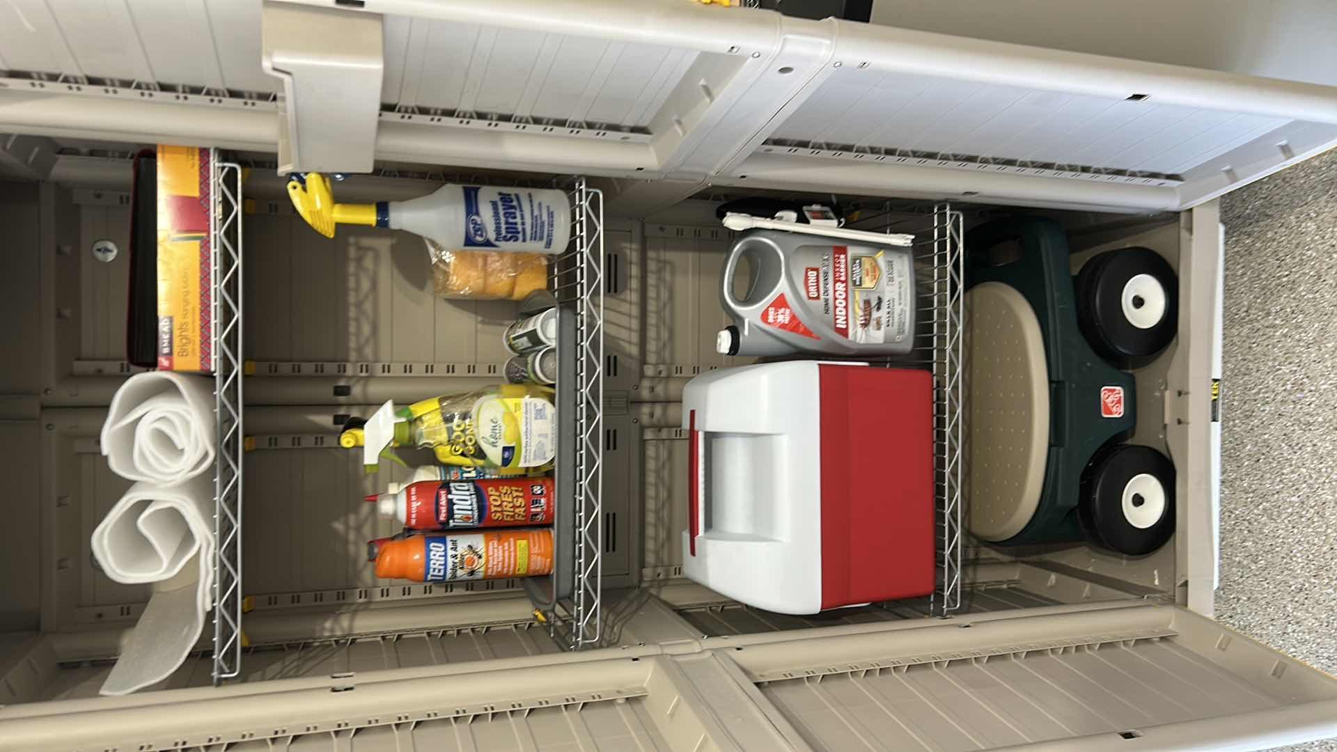 Photo 1 of CONTENTS OF GARAGE CABINET-GARDEN SEAT, COOLER