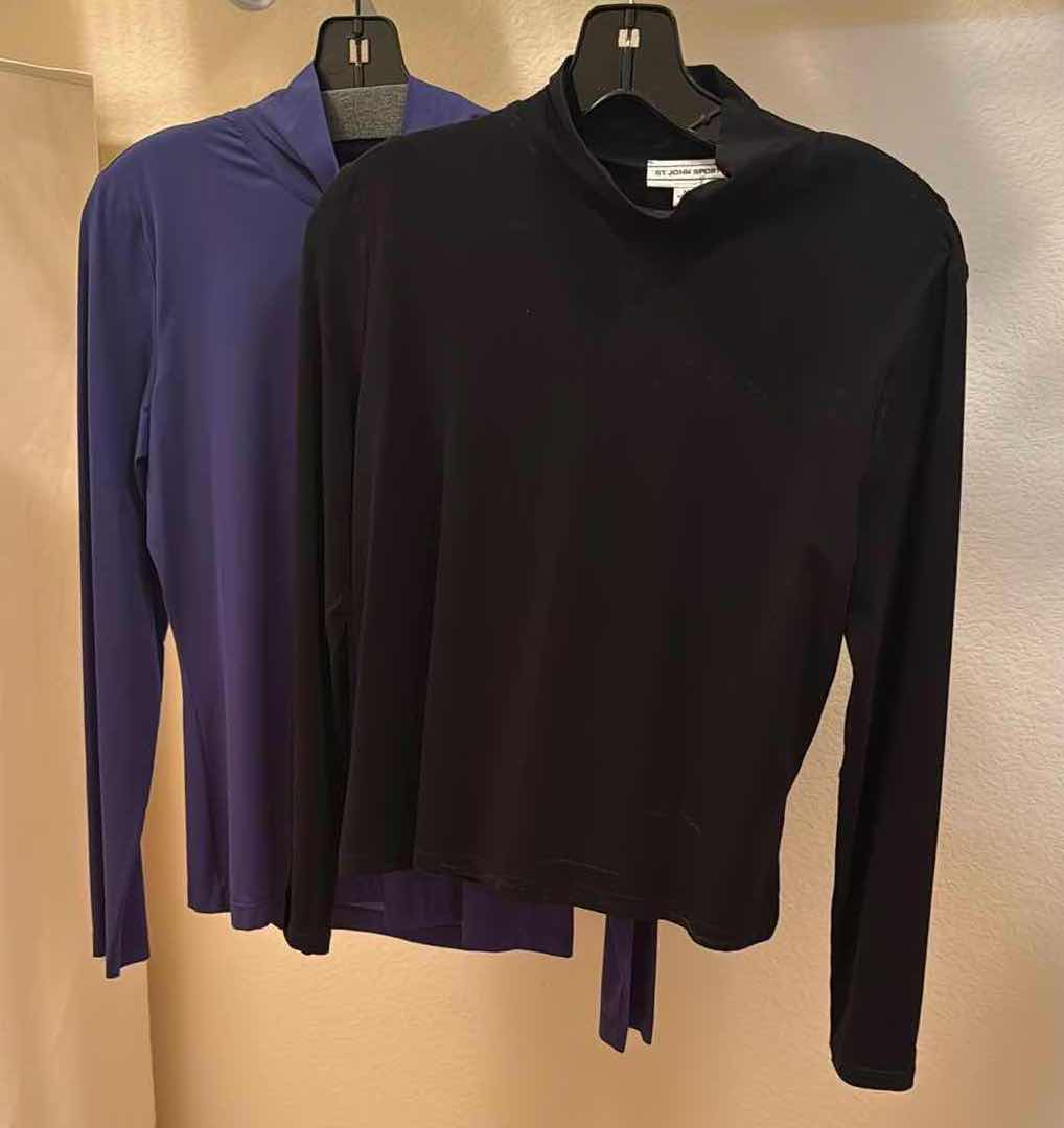Photo 1 of 2-ST JOHN DESIGNER LIGHT WEIGHT LONG SLEEVE TURTLENECK BLOUSES-BLACK & NAVY (M)