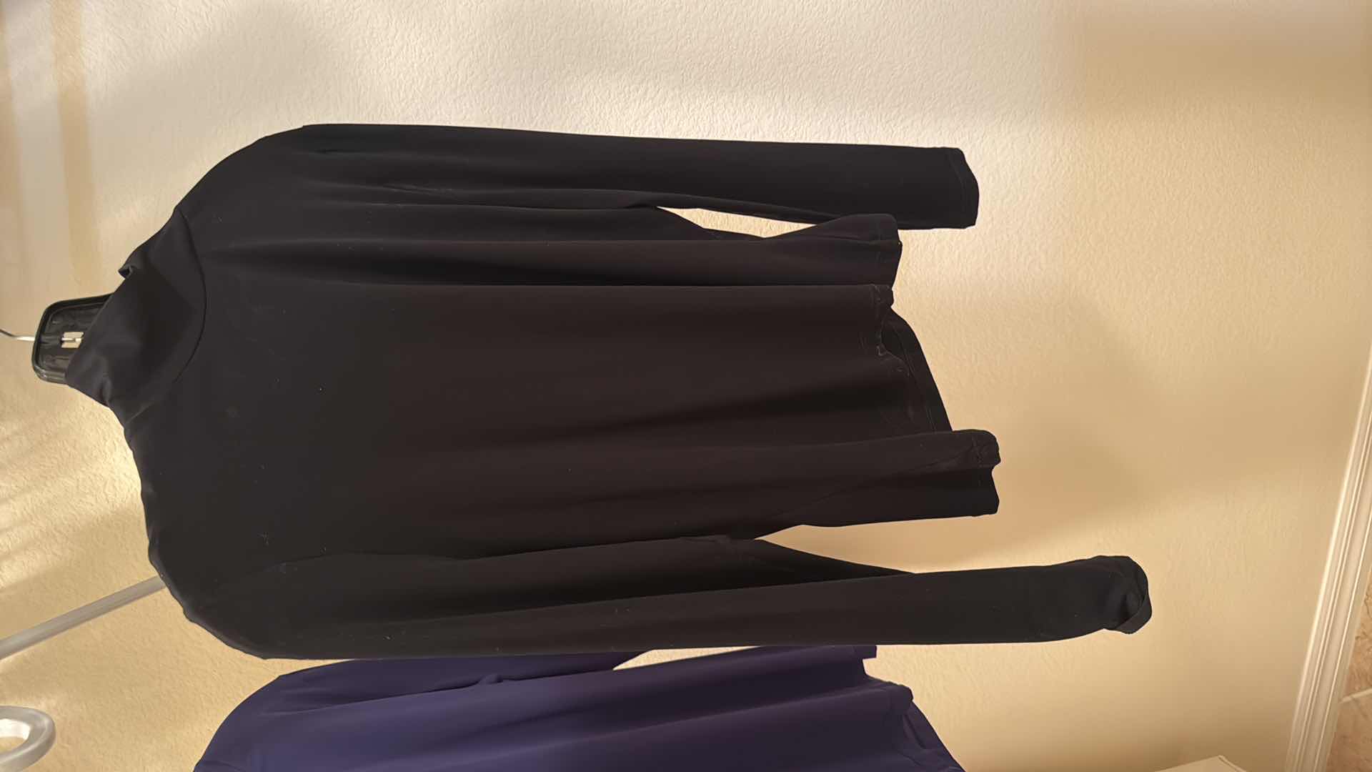 Photo 1 of 2-ST JOHN DESIGNER LIGHT WEIGHT LONG SLEEVE TURTLENECK BLOUSES-BLACK & NAVY (M)