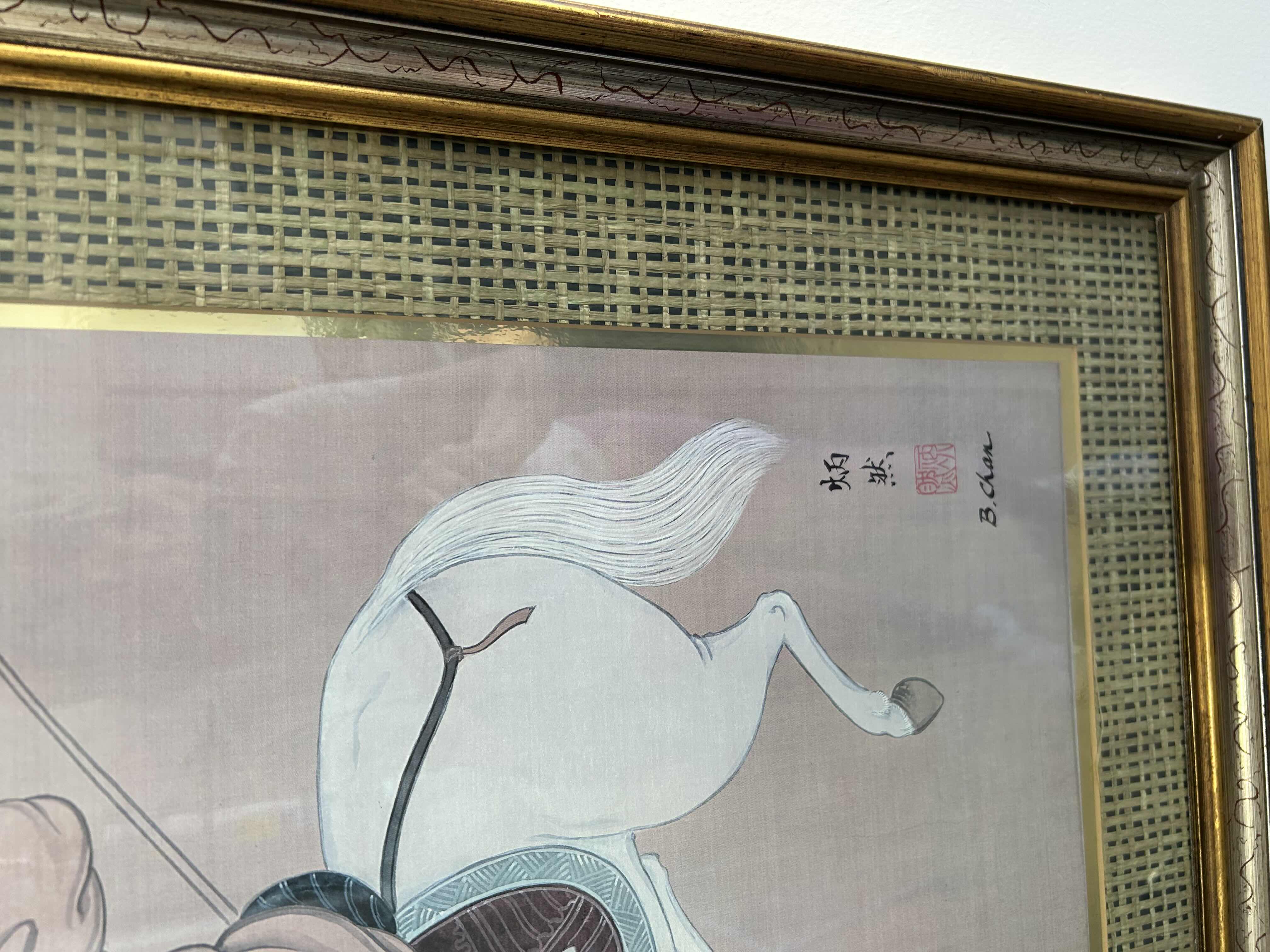 Photo 1 of FRAMED ASIAN PRINT BY B CHAN " WARRIOR RIDING A WHITE HORSE" 29" X 37"