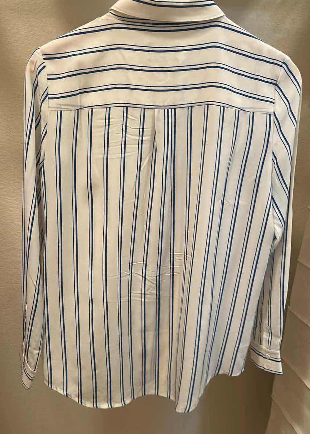 Photo 1 of ELEGANT IVORY W BLUE STRIPES SILK BUTTON DOWN BLOUSE FROM PURE COLLECTION SIZE 4