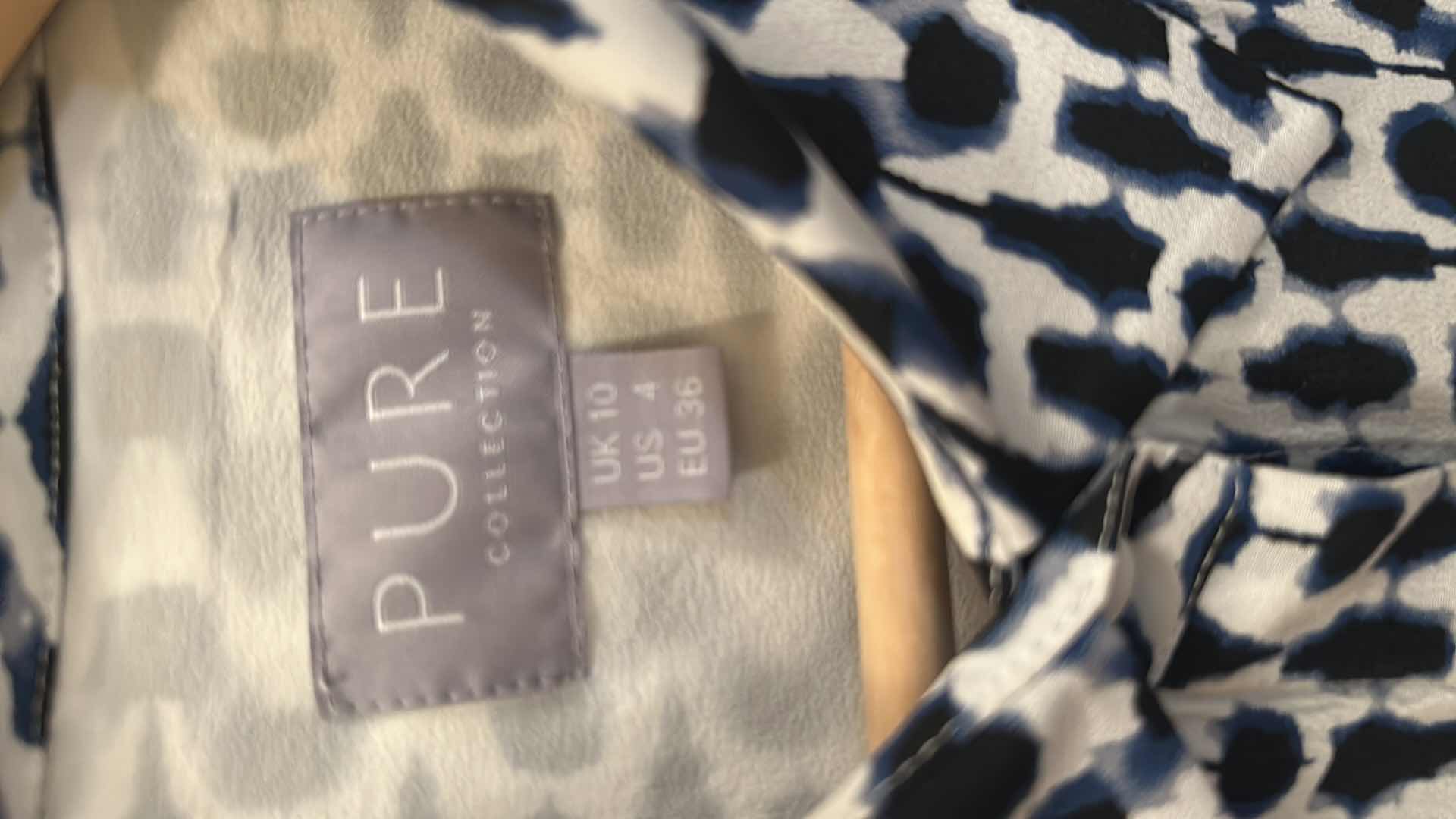 View 3 of ELEGANT NAVY GEOMETRIC SILK BUTTON DOWN BLOUSE FROM PURE COLLECTION SIZE 4