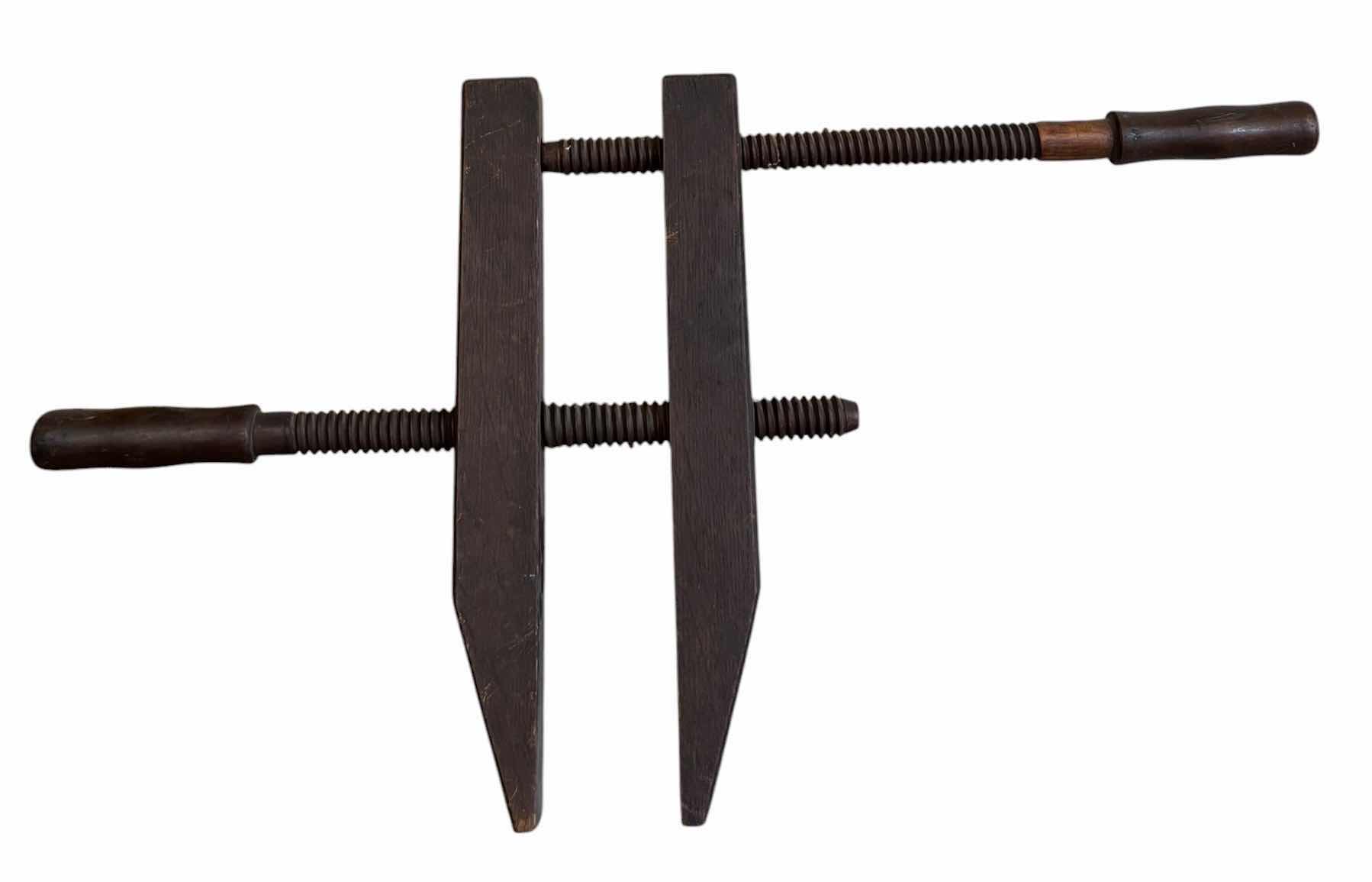 Photo 1 of ANTIQUE WOODEN HAND SCREW CLAMP H16” $65
