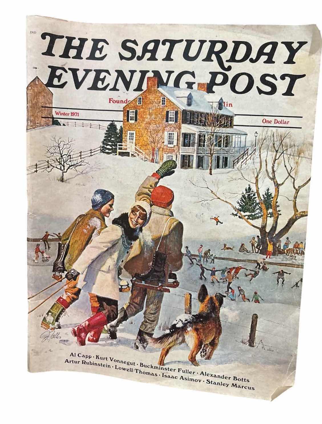 View 1 of VINTAGE THE SATURDAY EVENING POST WINTER 1971 FOUNDER’S EDITION FEATURING ARTICLES BY KURT VONNEGUT 10”X13.5”