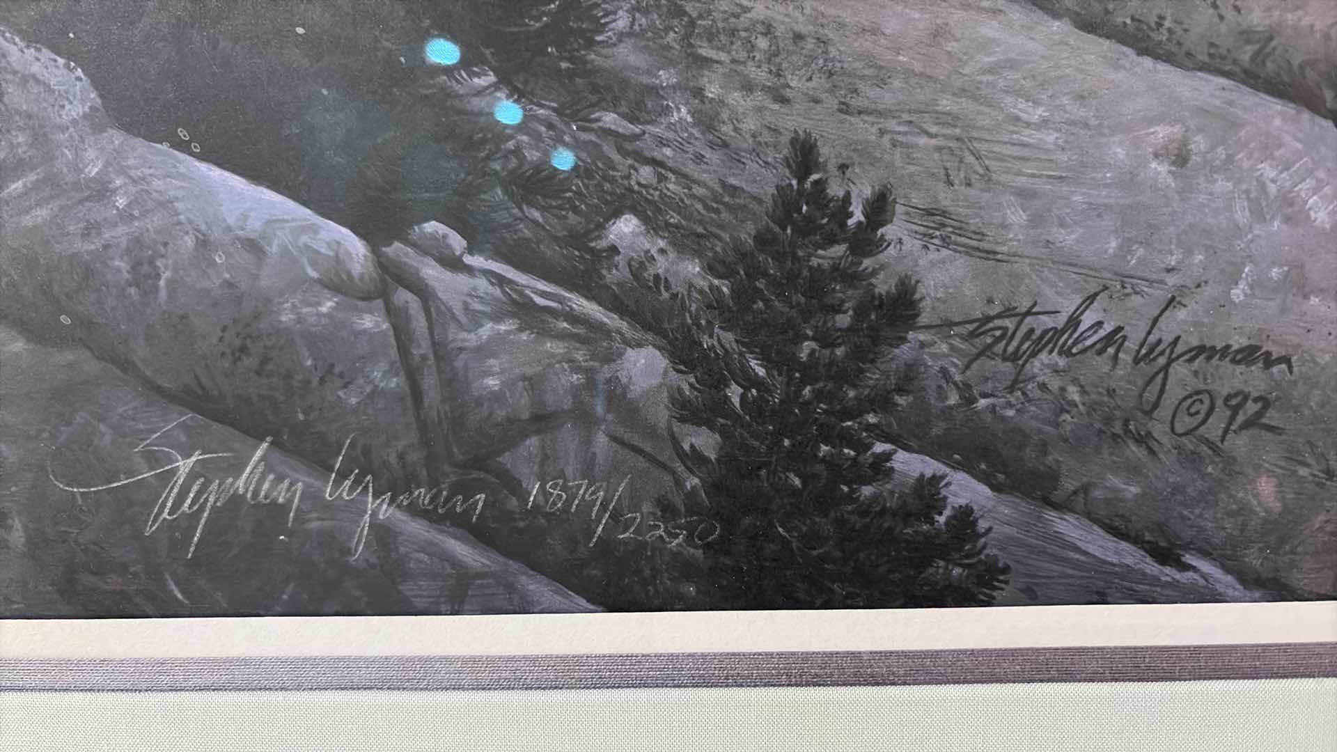 Photo 1 of FRAMED ARTWORK SIGNED AND NUMBERED LIMITED EDITION LANDSCAPE PRINT BY STEPHEN LYMAN “LAKE OF SHINING ROCKS” NUMBERED 1879/2320 W/COA 43”X33” $500