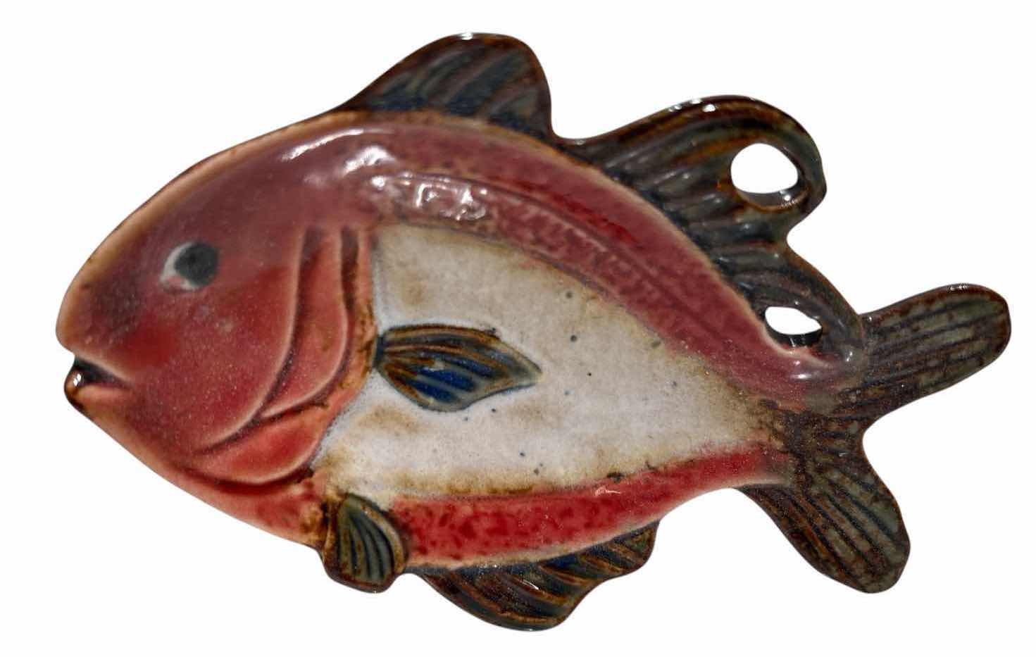 Photo 1 of (3)PCS HAND-PAINTED CERAMIC FISH TRINKET DISHES WITH COLORFUL COASTAL DESIGNS L4.5” $75