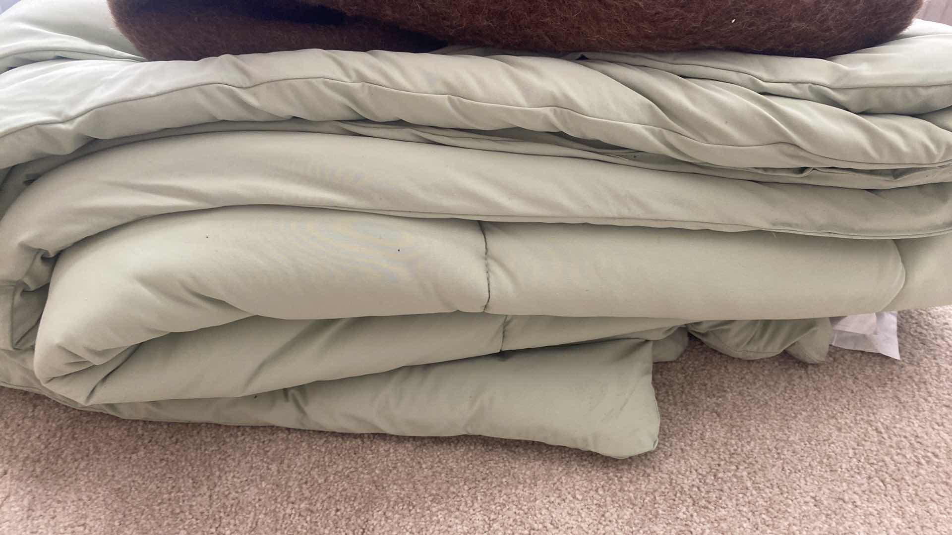 Photo 1 of KING MINT GREEN COMFORTER & 3 BLANKETS