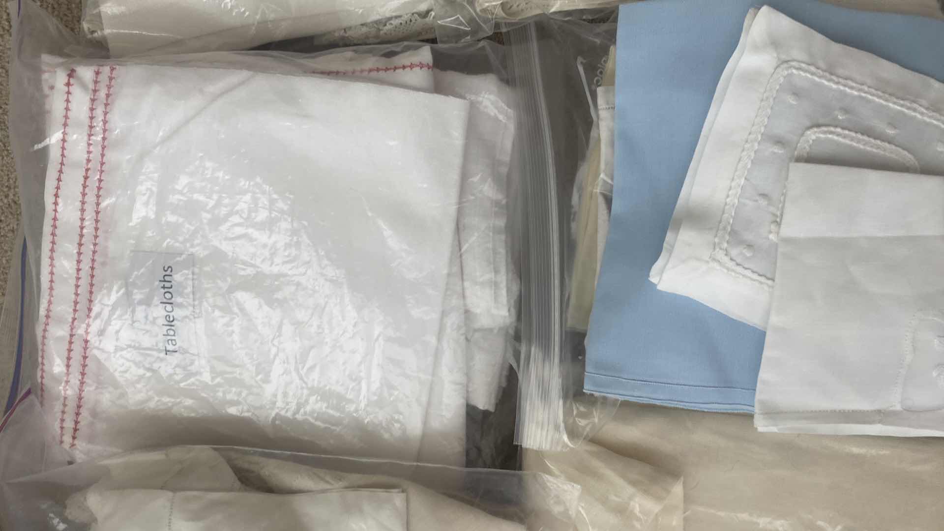 Photo 1 of LINENS-TABLE CLOTHS, TABLE, RUNNERS, TEA TOWELS, NAPKINS & PILLOWCASES