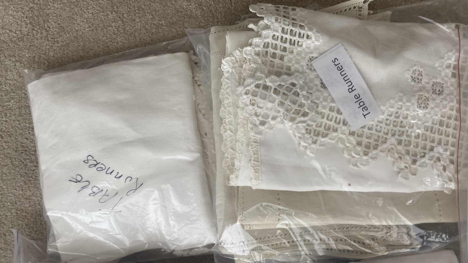 Photo 1 of LINENS-TABLE CLOTHS, TABLE, RUNNERS, TEA TOWELS, NAPKINS & PILLOWCASES