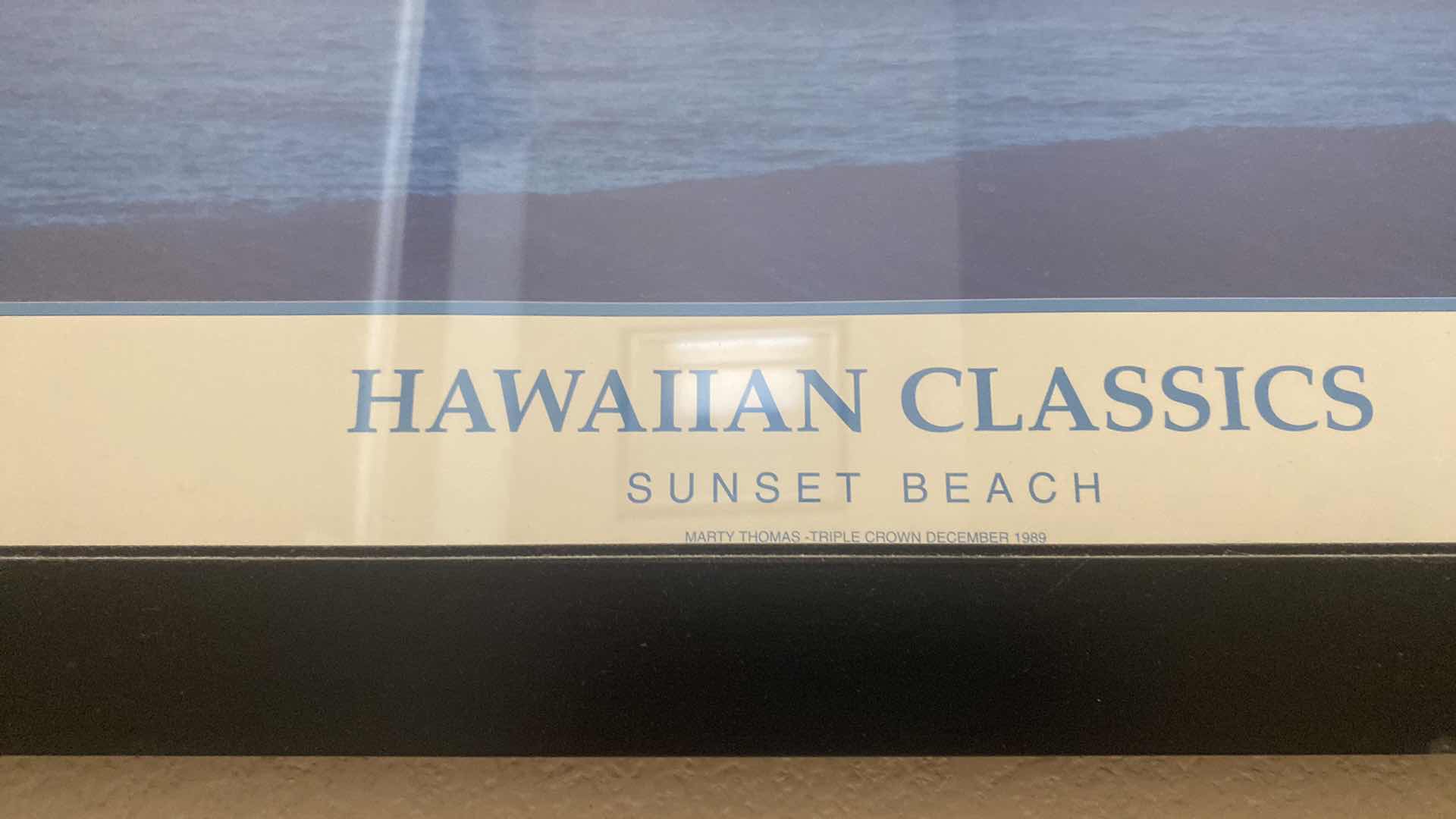 Photo 1 of VINTAGE FRAMED HAWAIIAN CLASSICS SUNSET BEACH CREATION, CAPTURED PHOTOGRAPHY, DECEMBER 1989 ARTWORK 27“ X 21“