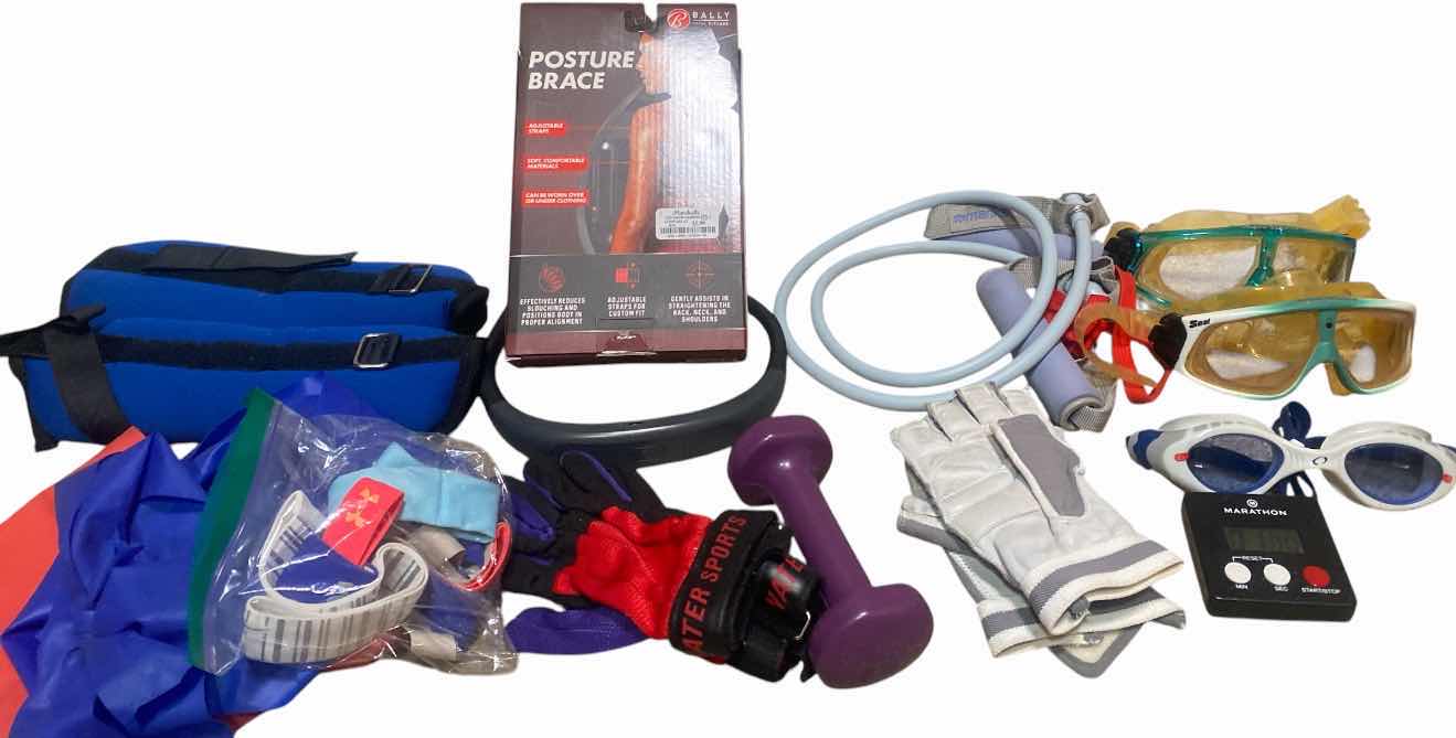 Photo 1 of FITNESS ITEMS-POSTURE BRACE WEIGHTS GLOVES & GOGGLES