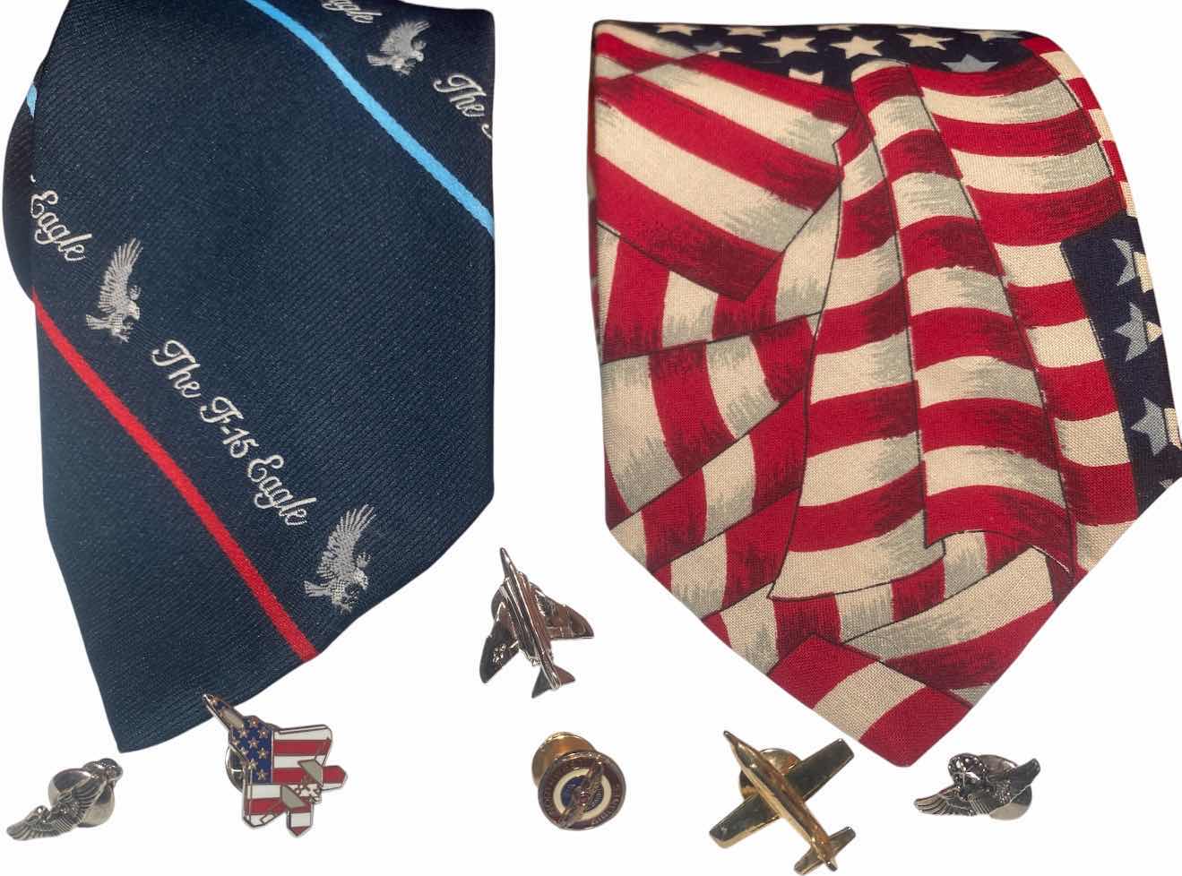 Photo 1 of MEN’S MILITARY TIE TACS & 2 PATRIOTIC TIES