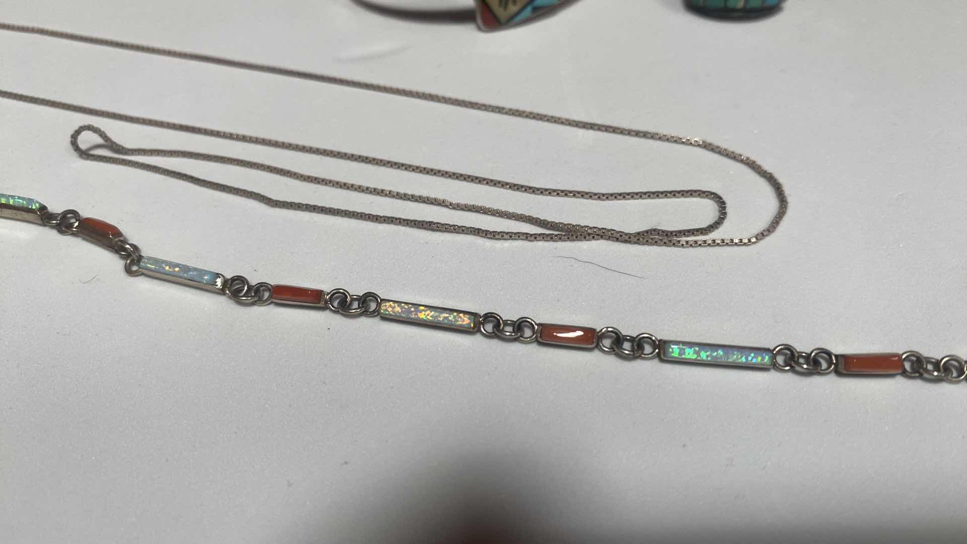 Photo 1 of CHAIN STAMPED STERLING 24“ WITH TWO BRACELETS AND A RING UN STAMPED PIECES