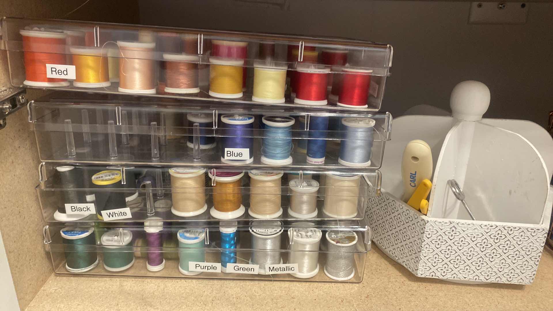 Photo 1 of CONTENTS OF CABINET TWO SHELVES WITH THREAD AND CRAFTING SUPPLIES