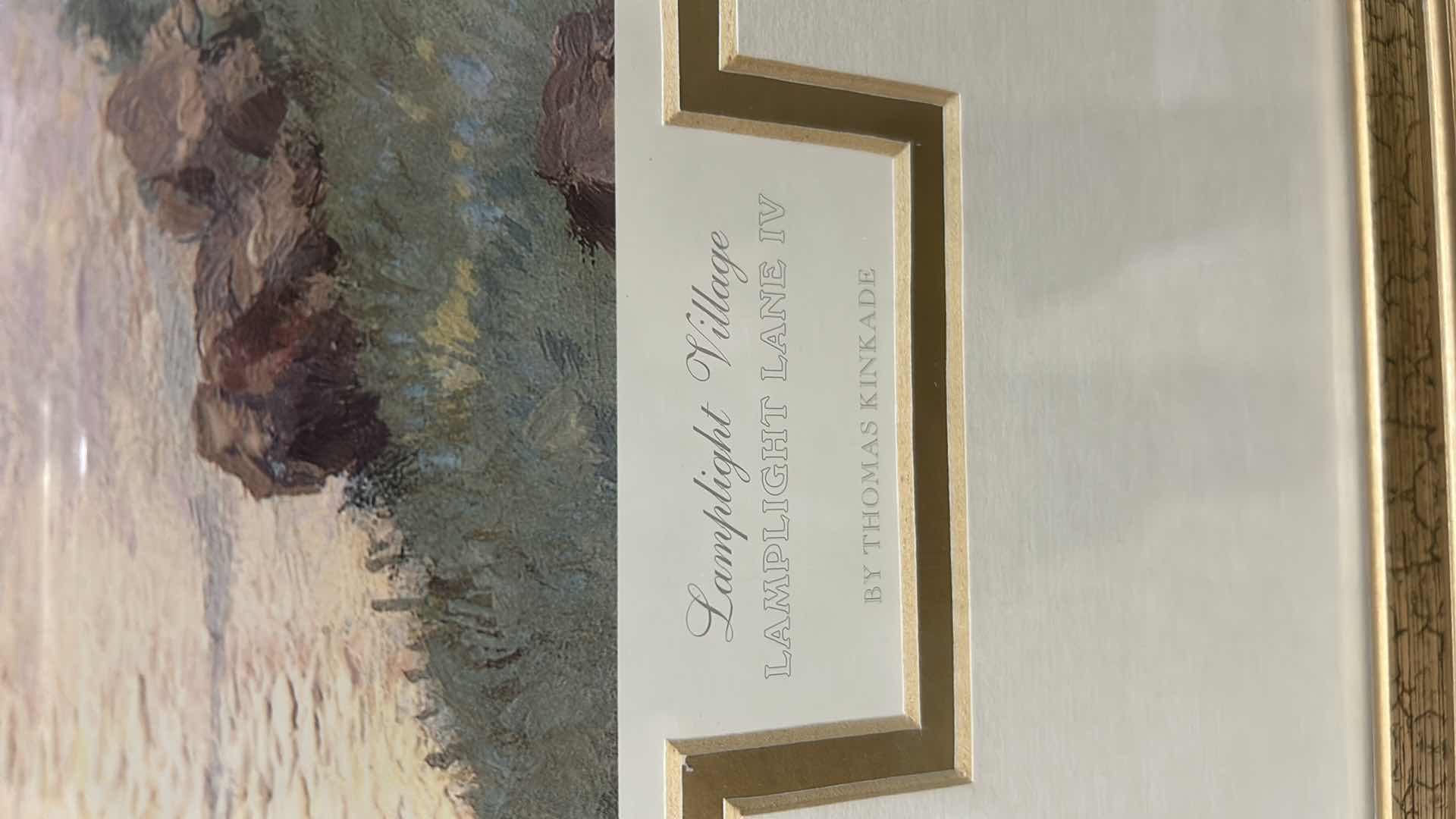 Photo 1 of GOLD ORNATE FRAMED ART "LAMPLIGHT VILLAGE" BY THOMAS KINKADE VILLAGE SCENE W STONE BRIDGE 35" X 29"