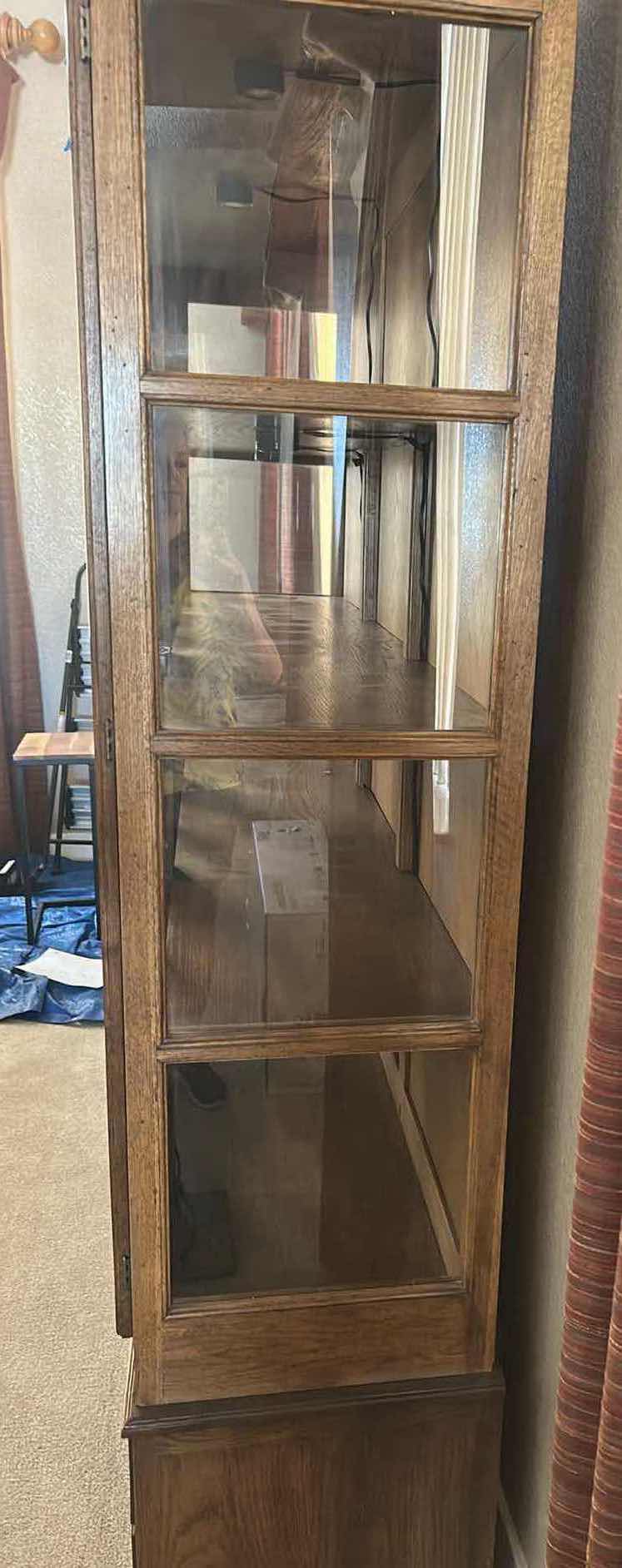 Photo 1 of INDONESIAN MAHOGANY CURIO CABINET W 6 DRAWERS GLASS DOORS 68" X 18" H 82" $650