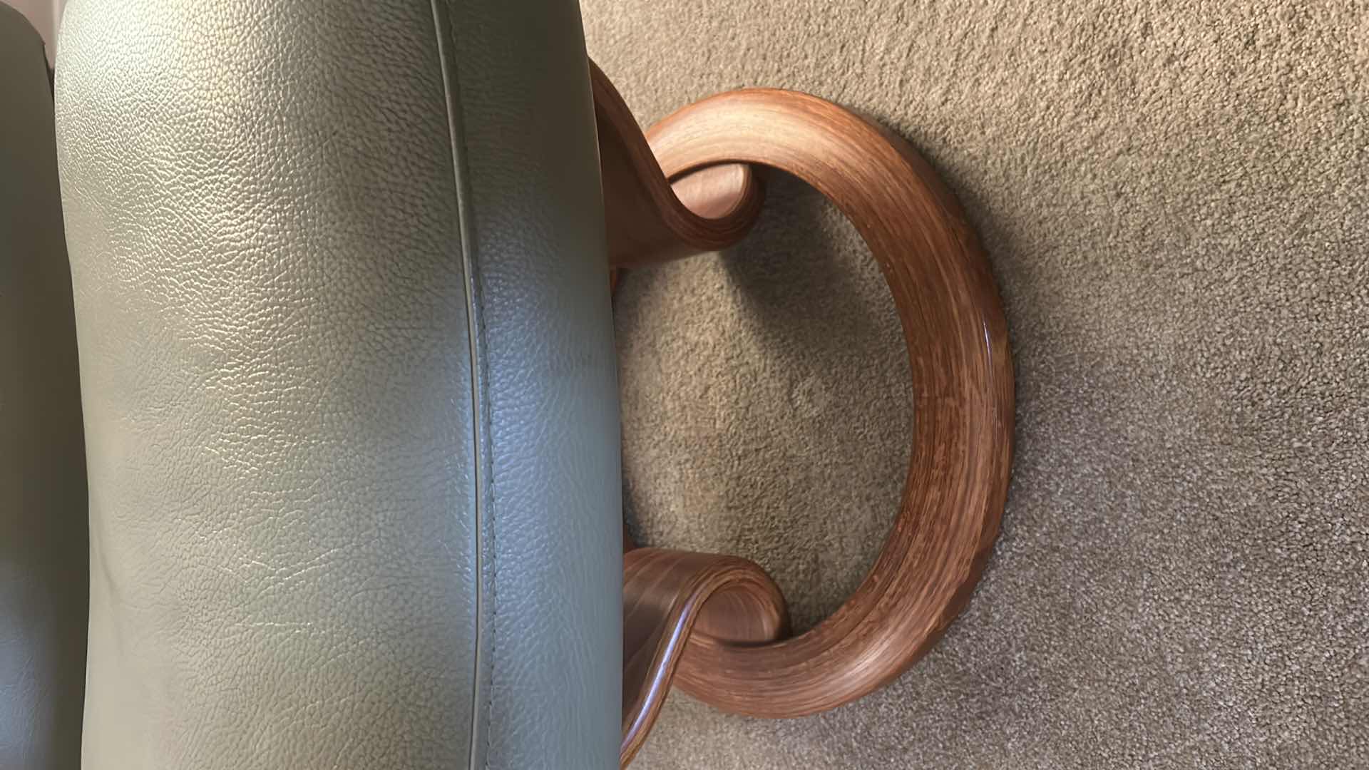 View 4 of EKORNES STRESSLESS MAYFAIR RECLINER CHAIR & OTTOMAN GREEN LEATHER W TEAK WOOD BASE