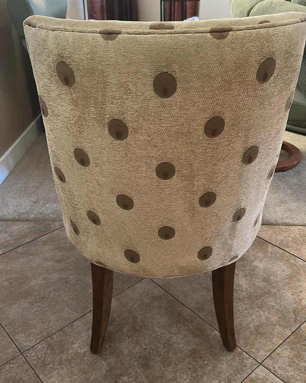 Photo 1 of BEIGE ARMLESS CHAIR W RETRO POLKA DOT PATTERN DARK WOOD LEGS
