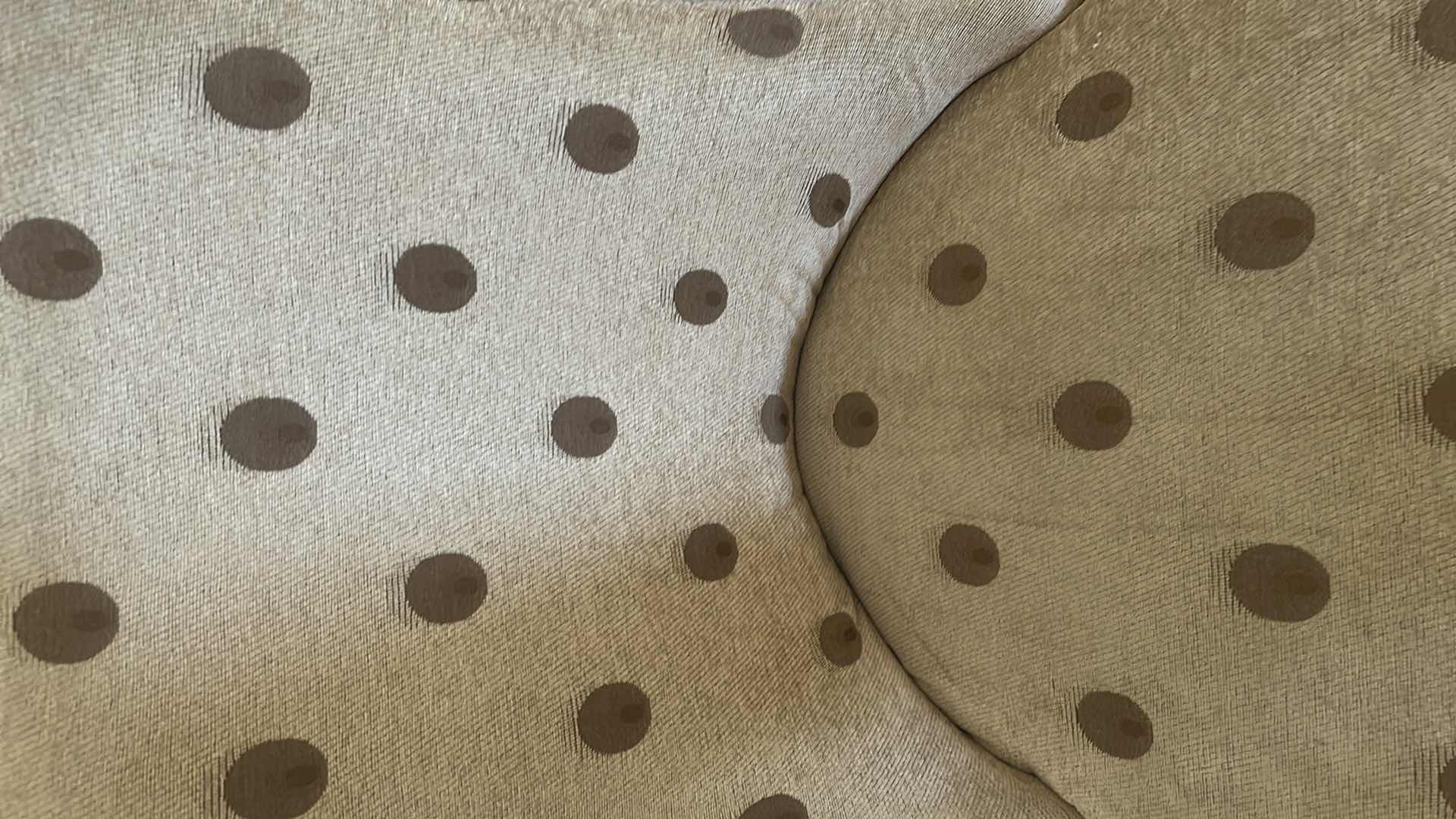 Photo 1 of BEIGE ARMLESS CHAIR W RETRO POLKA DOT PATTERN DARK WOOD LEGS