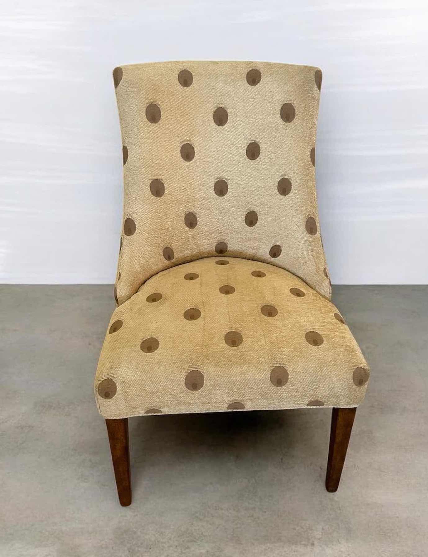 Photo 1 of BEIGE ARMLESS CHAIR W RETRO POLKA DOT PATTERN DARK WOOD LEGS