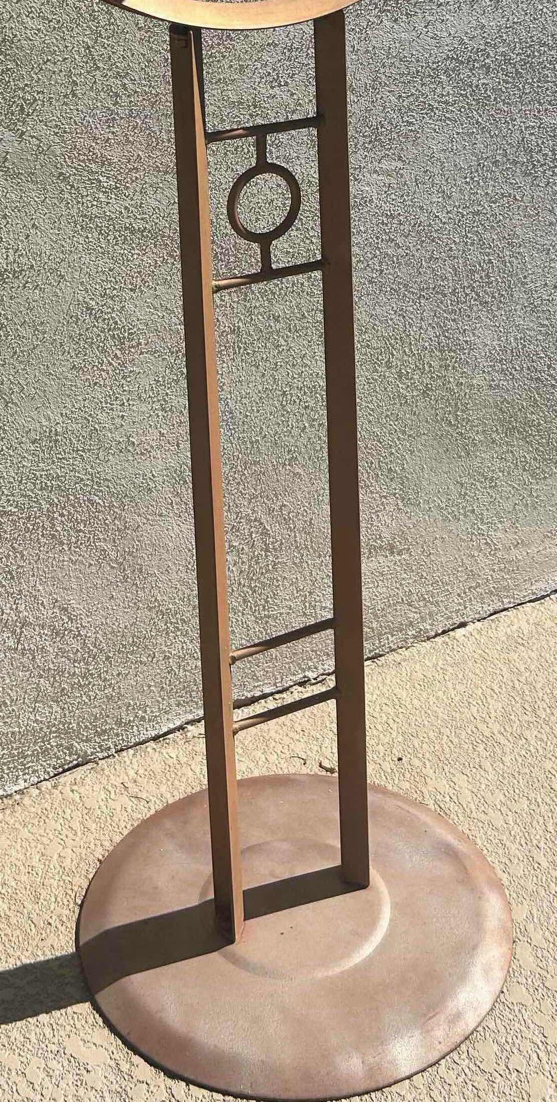 Photo 1 of TOM TORRENS POSTMODERN SCULPTURAL BIRD FEEDER W COPPER ROOF & STEEL FRAME FINISH H 78"