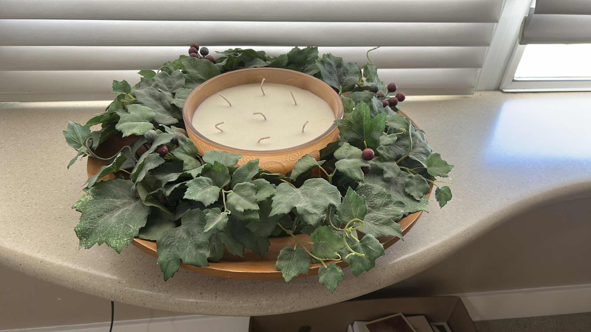 Photo 1 of 7 WICK CANDLE W FAUX FOLIAGE