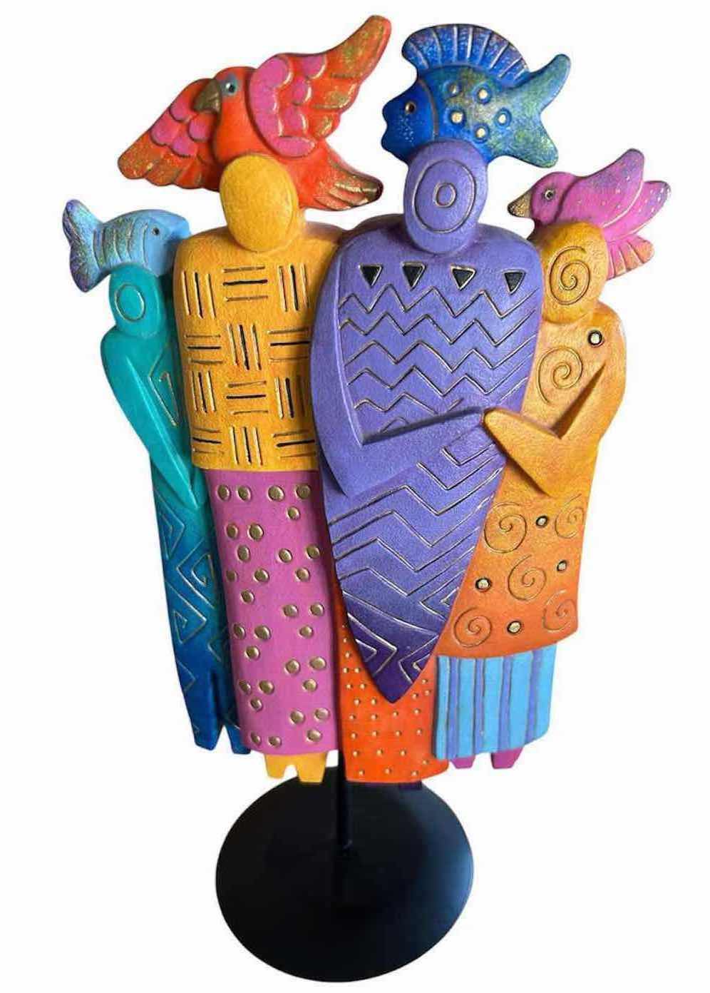 Photo 1 of LAUREL BURCH ABSTRACT SCULPTURE W VIBRANT COLORS & TRIBAL PATTERNS H 15"