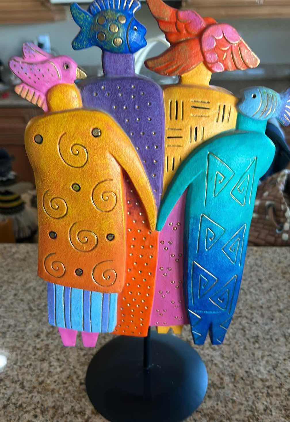 Photo 1 of LAUREL BURCH ABSTRACT SCULPTURE W VIBRANT COLORS & TRIBAL PATTERNS H 15"